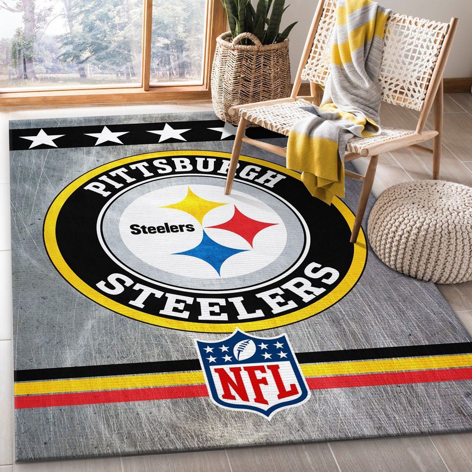 Pittsburgh Steelers Circle Nfl Rug Bedroom Rug Christmas Gift US Decor - Indoor Outdoor Rugs