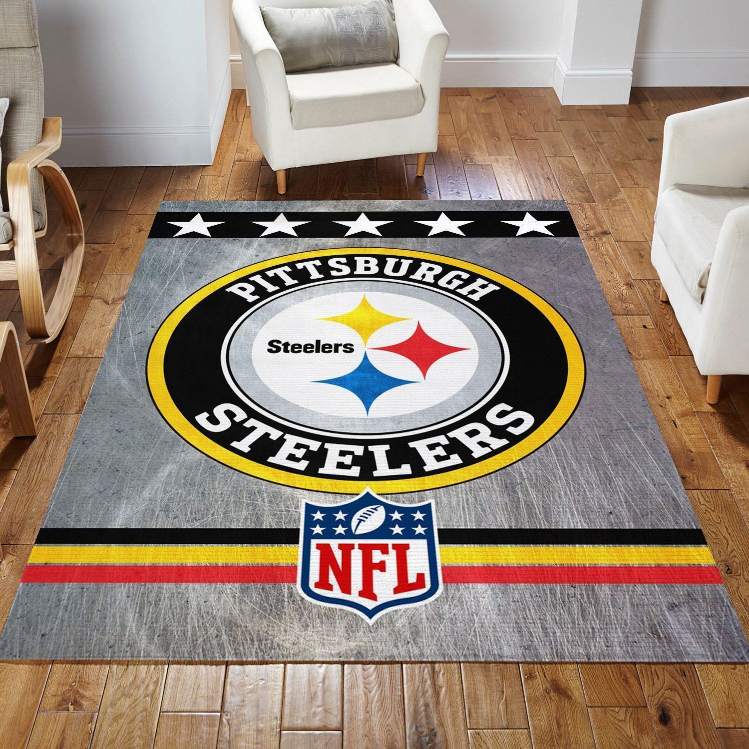 Pittsburgh Steelers Circle Nfl Rug Bedroom Rug Christmas Gift US Decor - Indoor Outdoor Rugs