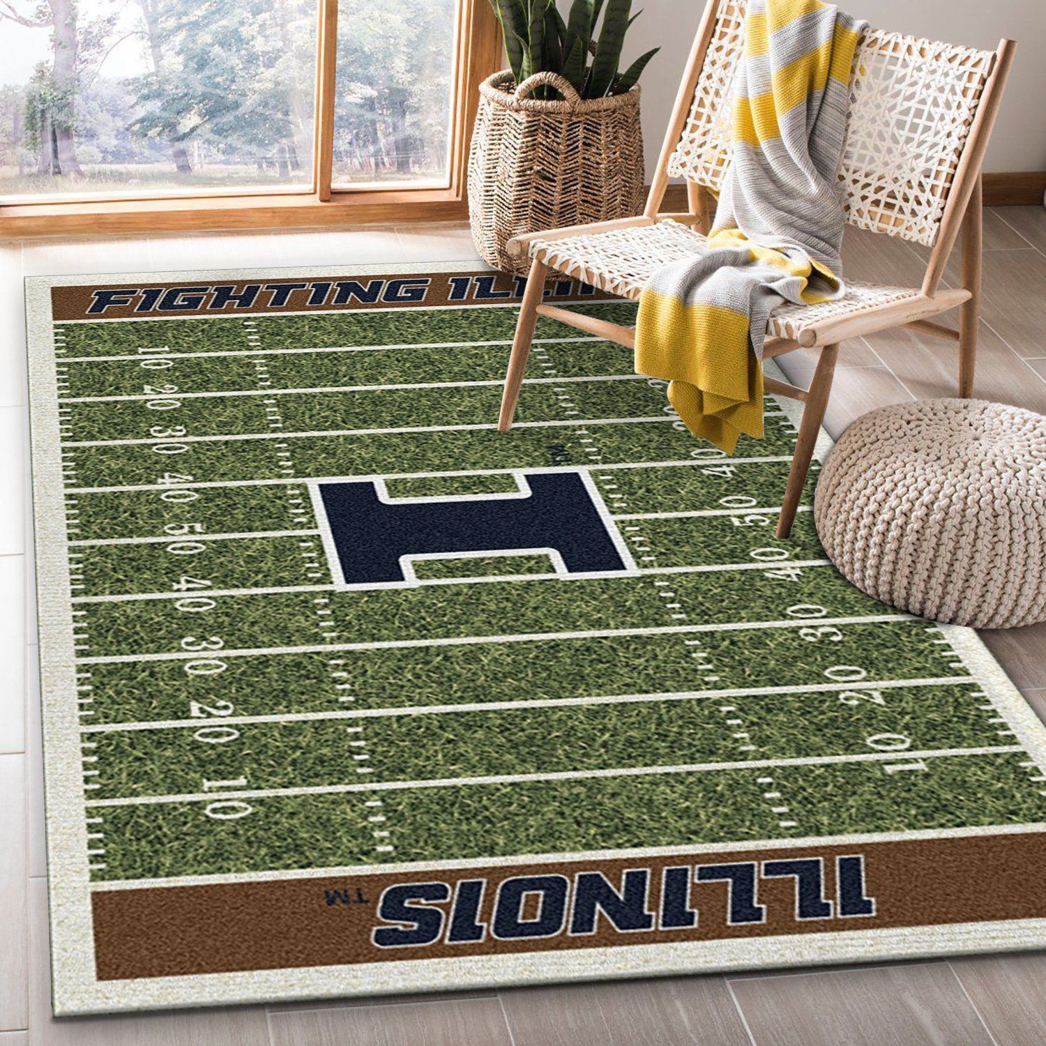 College Illinois NFL Team Logo Area Rug, Bedroom Rug, US Gift Decor - Indoor Outdoor Rugs