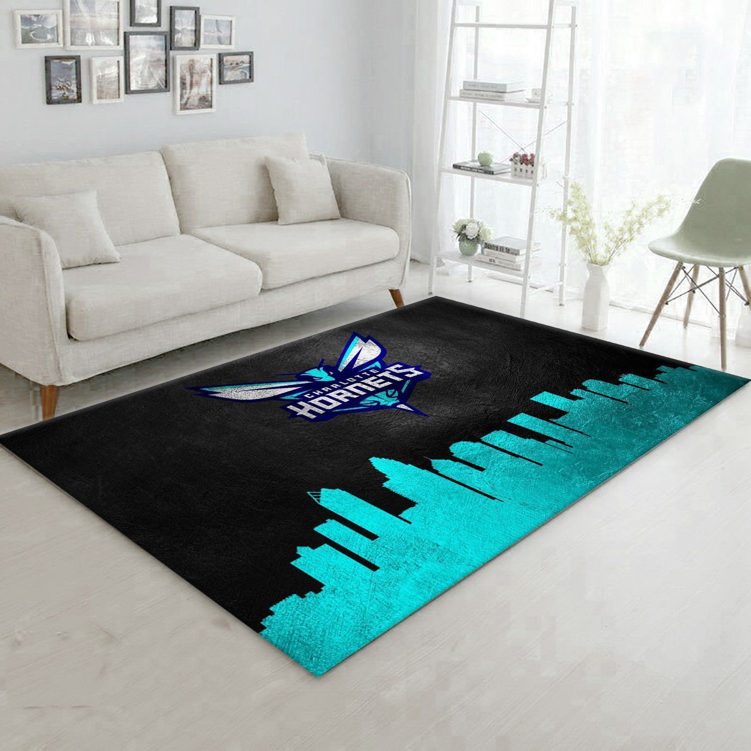 Charlotte Hornets Skyline Area Rug, Living room and bedroom Rug, Home Decor Floor Decor - Indoor Outdoor Rugs