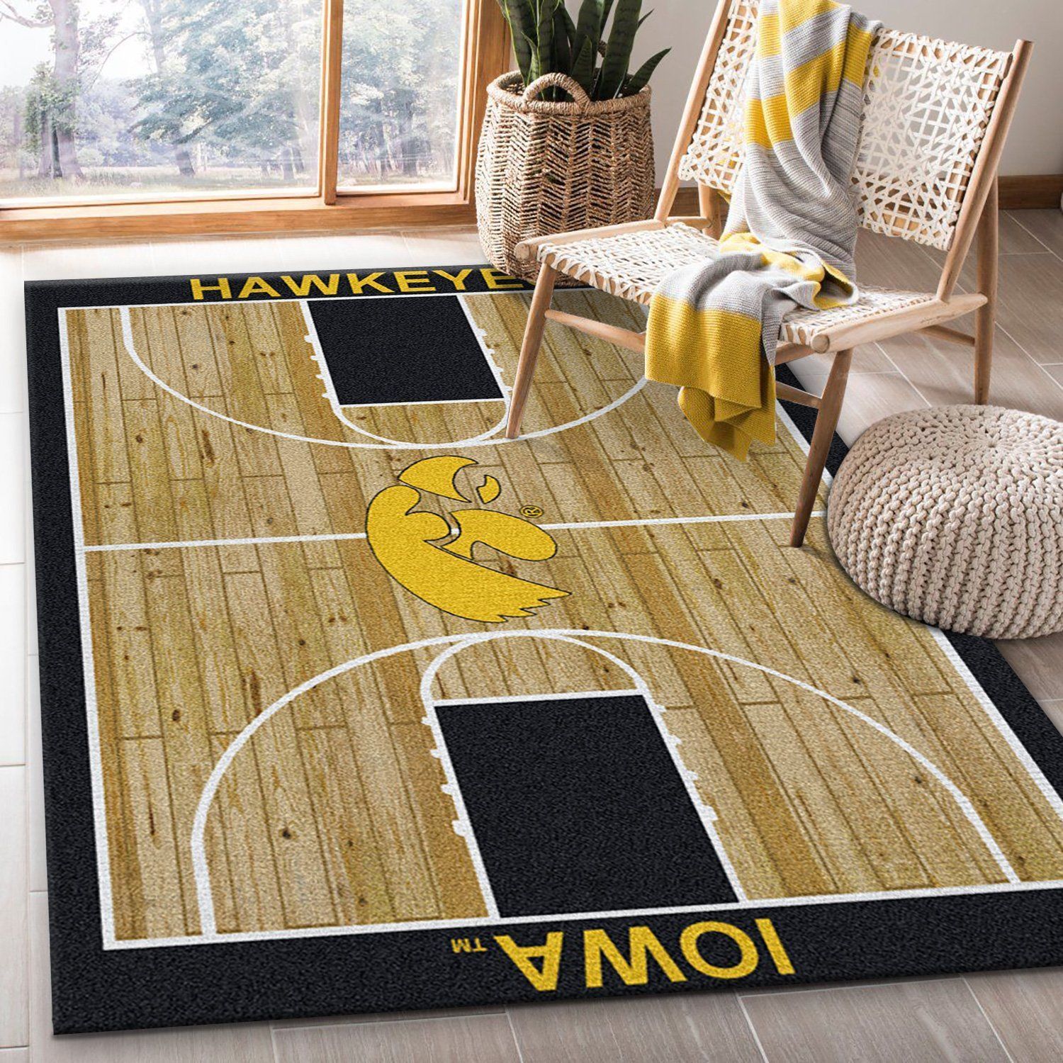 College Home Court Iowa Basketball Team Logo Area Rug, Living Room Rug, US Gift Decor - Indoor Outdoor Rugs