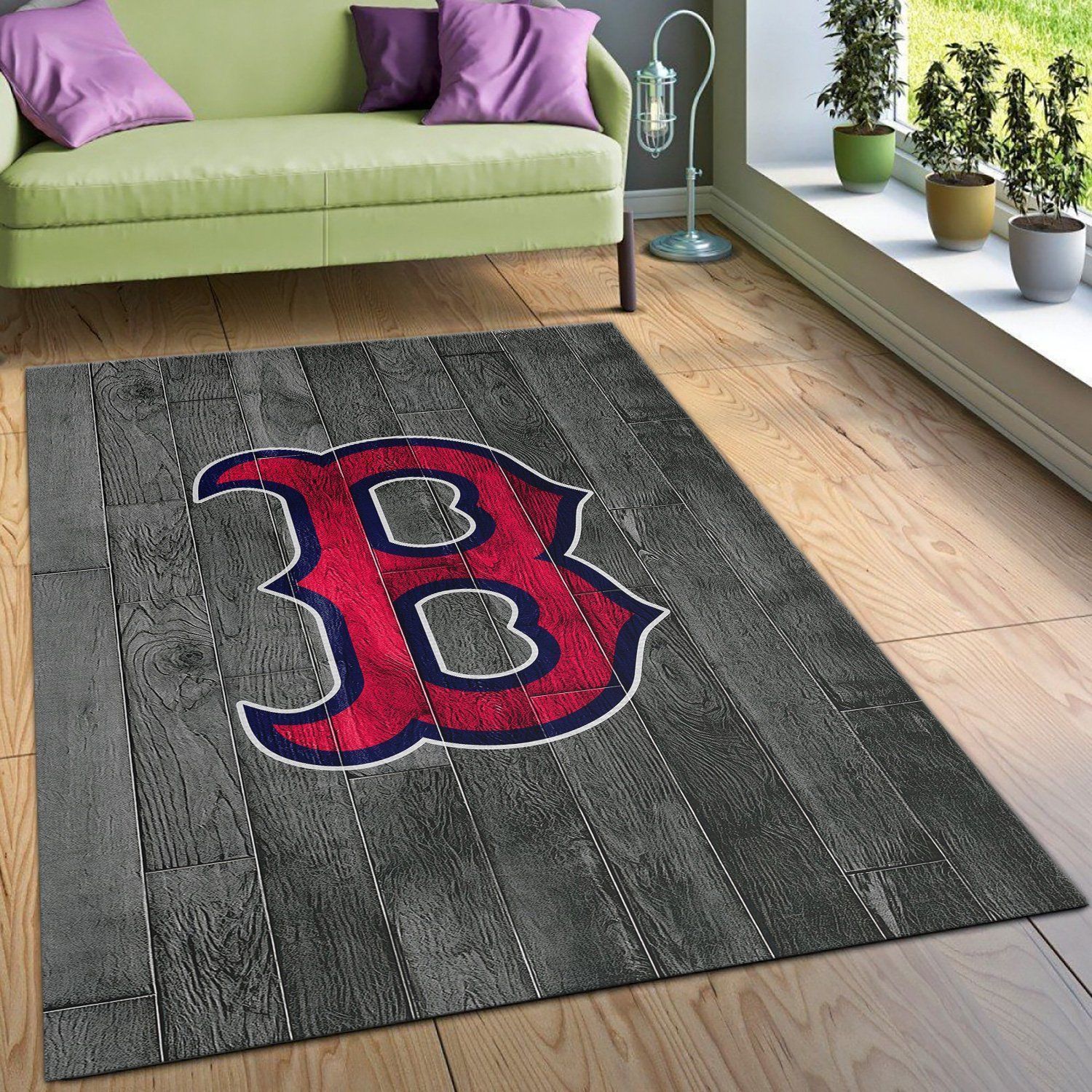 Boston Red Sox MLB Team Logo Grey Wooden Style Style Nice Gift Home Decor Rectangle Area Rug - Indoor Outdoor Rugs