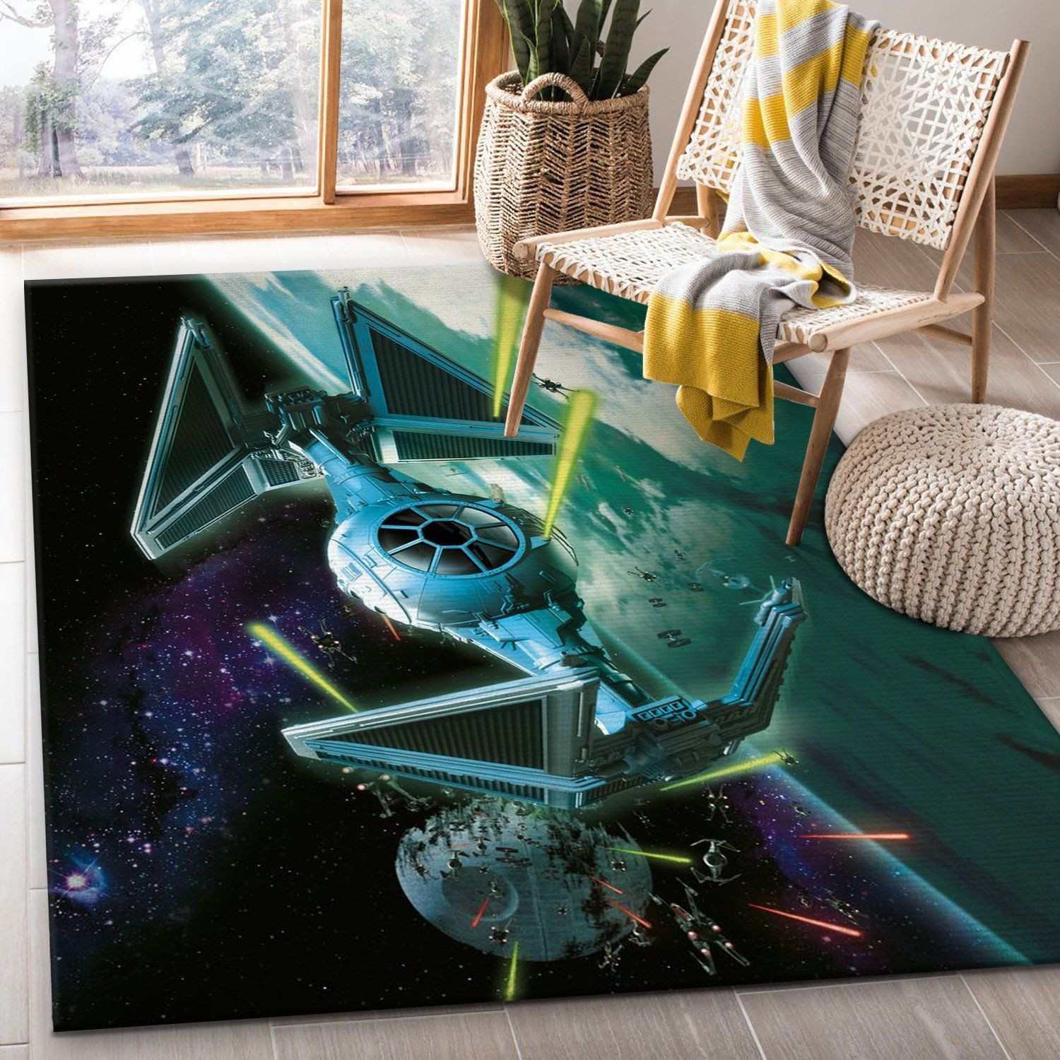 Tie Interceptor Star War Battle Zone Area Rug, Bedroom Rug, US Gift Decor - Indoor Outdoor Rugs