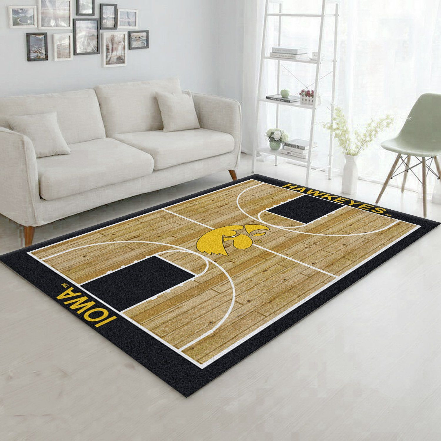 College Home Court Iowa Basketball Team Logo Area Rug, Living Room Rug, US Gift Decor - Indoor Outdoor Rugs