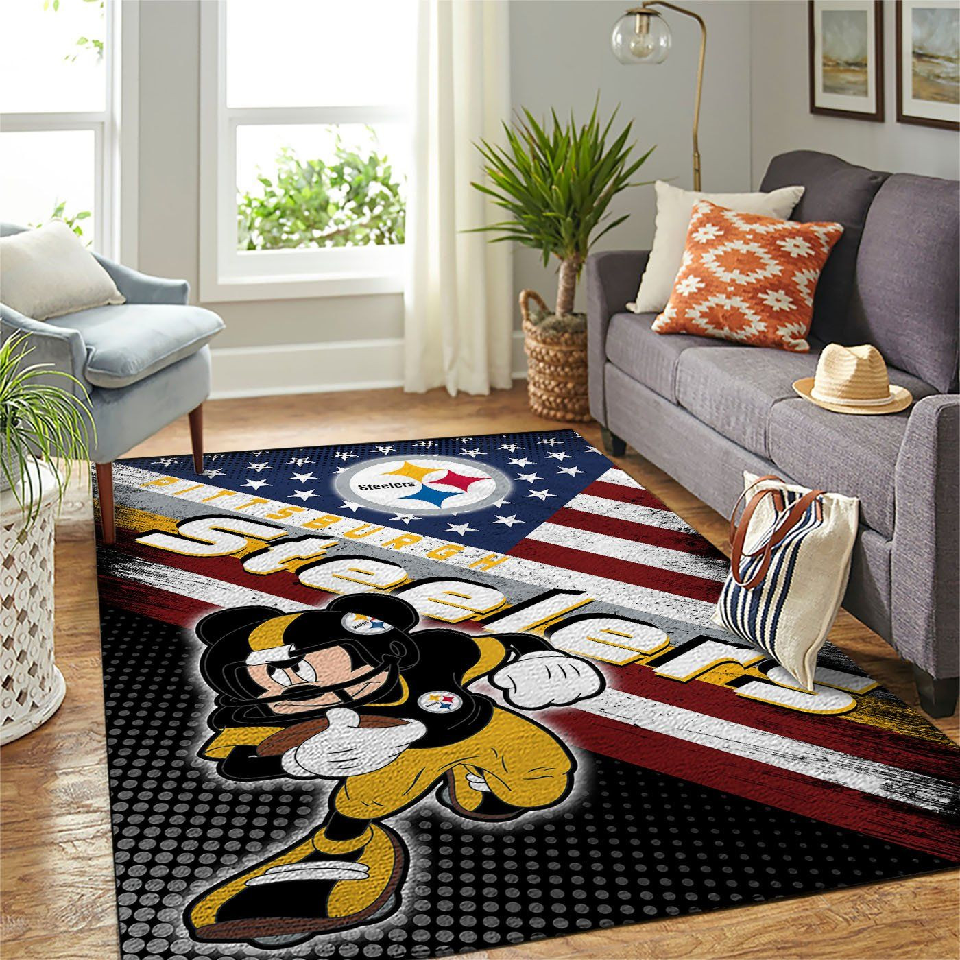 Pittsburgh Steelers Nfl Team Logo Mickey Us Style Nice Gift Home Decor Rectangle Area Rug - Indoor Outdoor Rugs