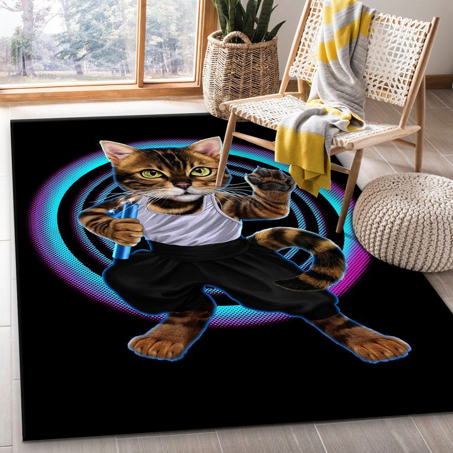 Kung Fu Bruce Cat Area Rug Living room and bedroom Rug Home Decor Floor Decor - Indoor Outdoor Rugs