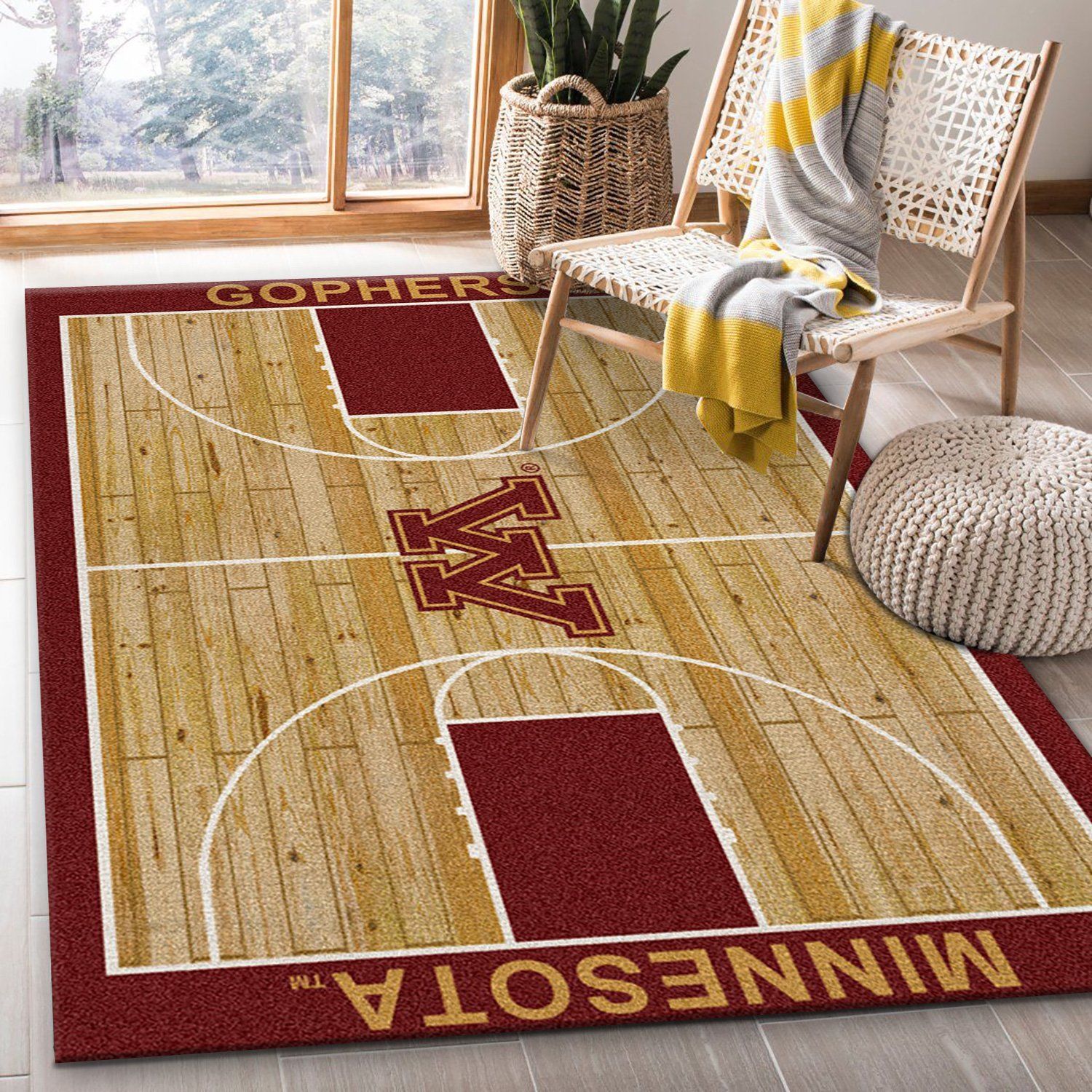 College Home Court Minnesota Basketball Team Logo Area Rug, Living Room Rug, US Gift Decor - Indoor Outdoor Rugs