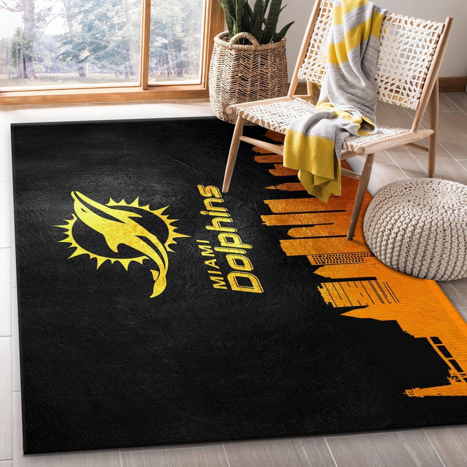 Miami Dolphins Skyline NFL Area Rug Carpet, Living room and bedroom Rug, US Gift Decor - Indoor Outdoor Rugs