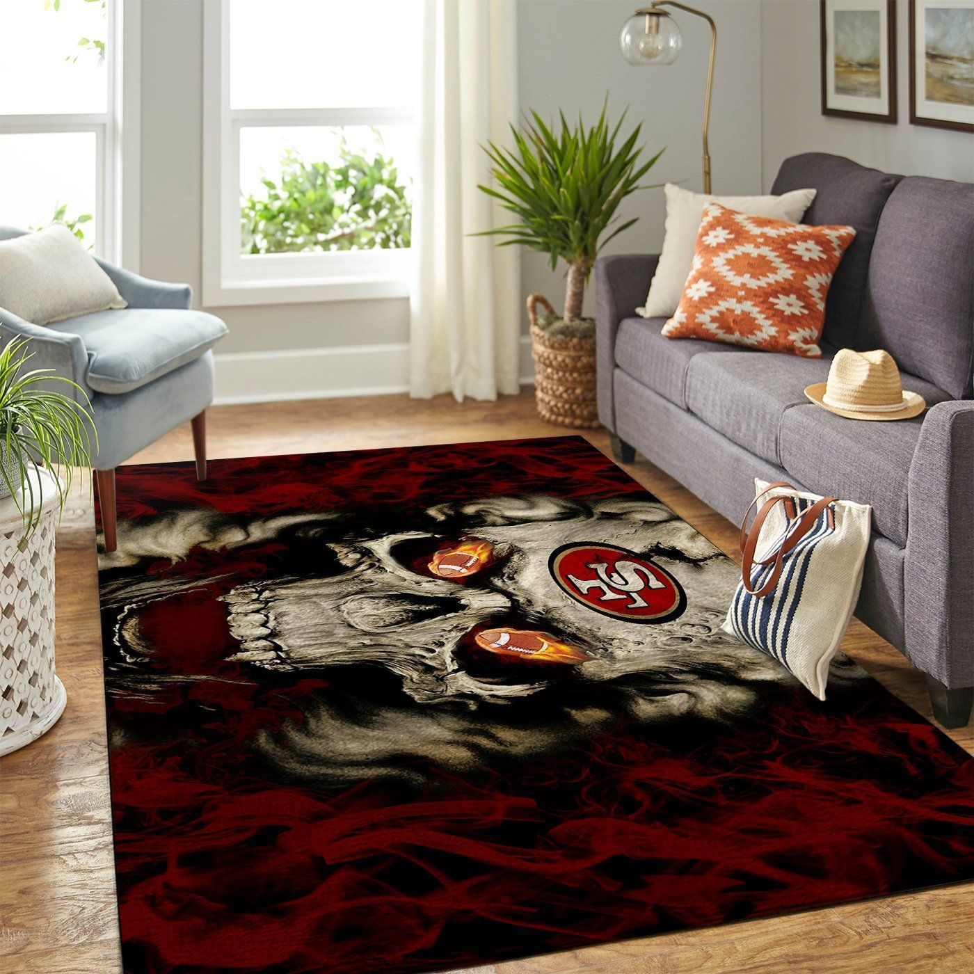 San Francisco 49ers Nfl Team Logo Skull Style Nice Gift Home Decor Rectangle Area Rug - Indoor Outdoor Rugs