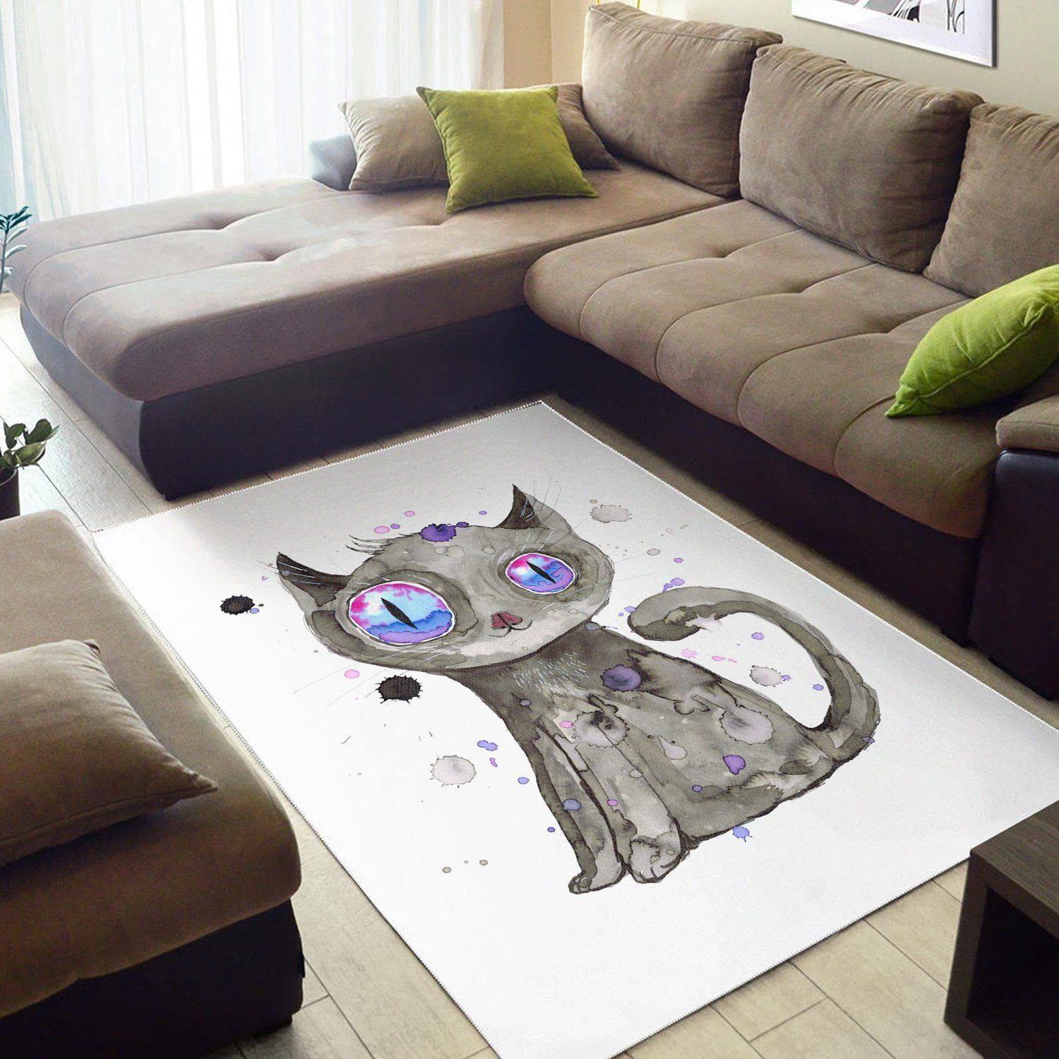 Black Cute Kitten  Living Room Area Rug,  Room Rugs, Floor Decor Home Decor - Indoor Outdoor Rugs