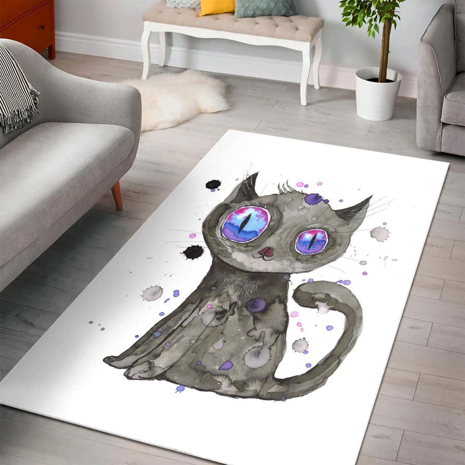 Black Cute Kitten  Living Room Area Rug,  Room Rugs, Floor Decor Home Decor - Indoor Outdoor Rugs