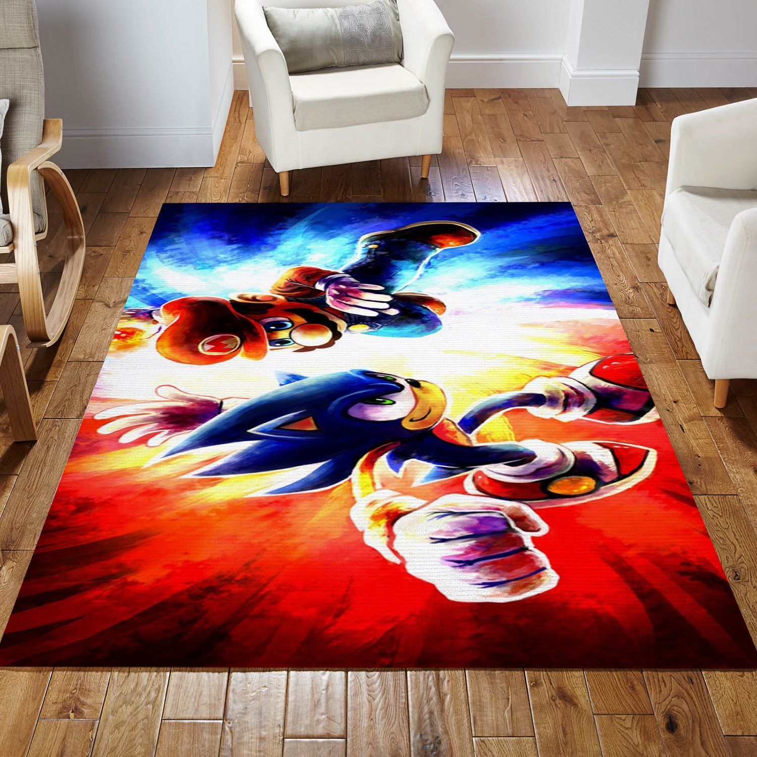 Mario Ft Sonic Ver3 Area Rug Bedroom Rug US Gift Decor - Indoor Outdoor Rugs