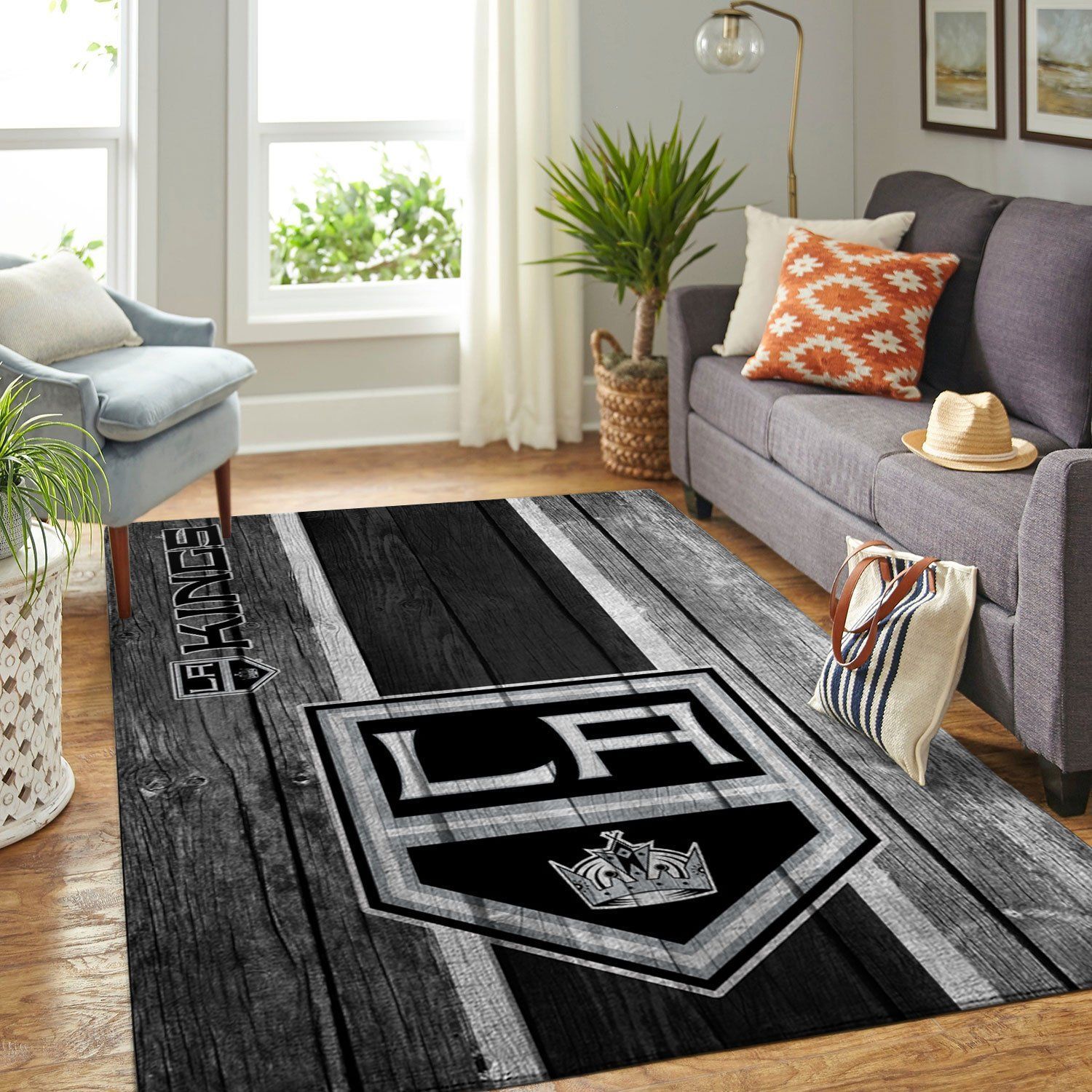 Los Angeles Kings Nhl Team Logo Wooden Style Nice Gift Home Decor Rectangle Area Rug - Indoor Outdoor Rugs