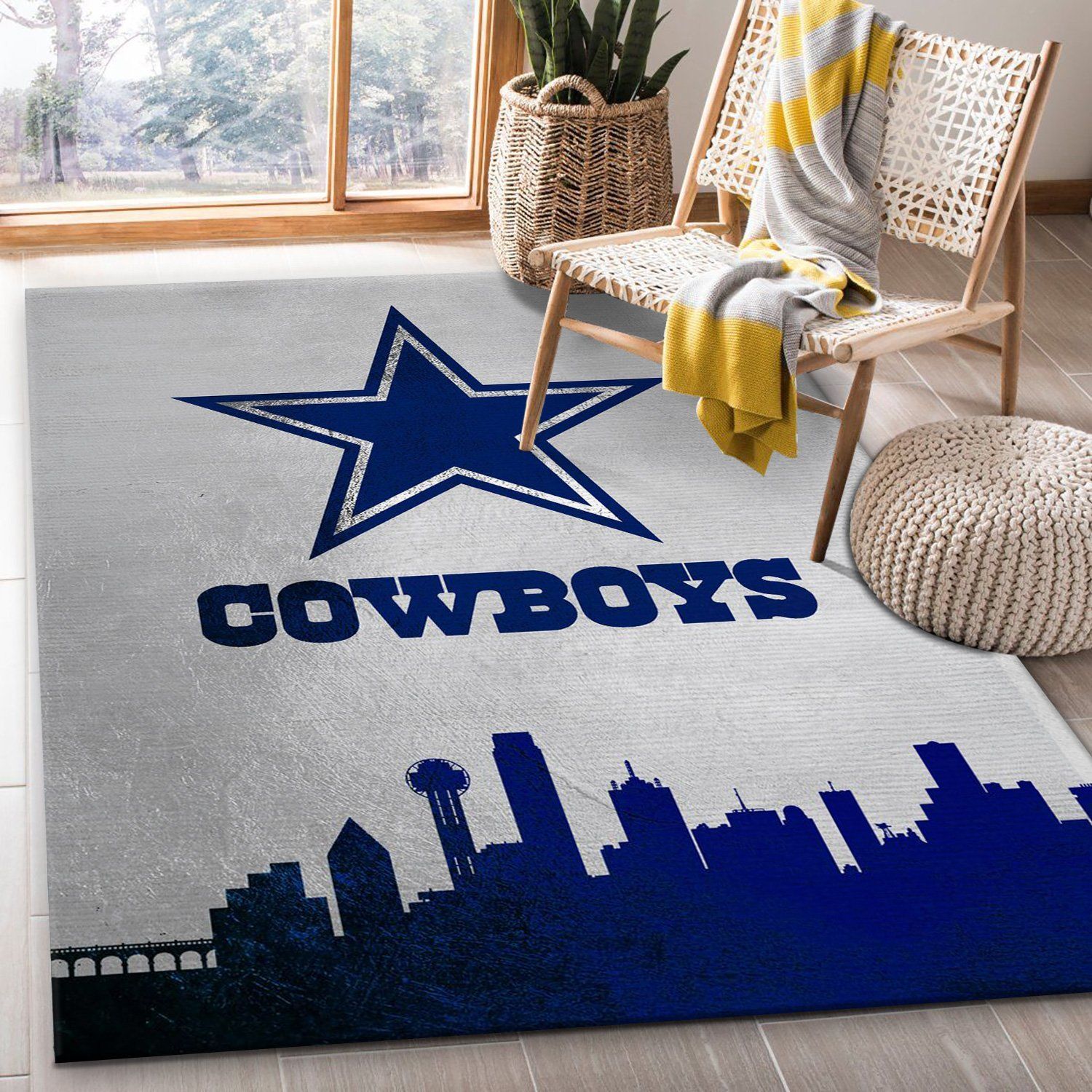 Dallas Cowboys Skyline NFL Area Rug Carpet, Bedroom, US Gift Decor - Indoor Outdoor Rugs