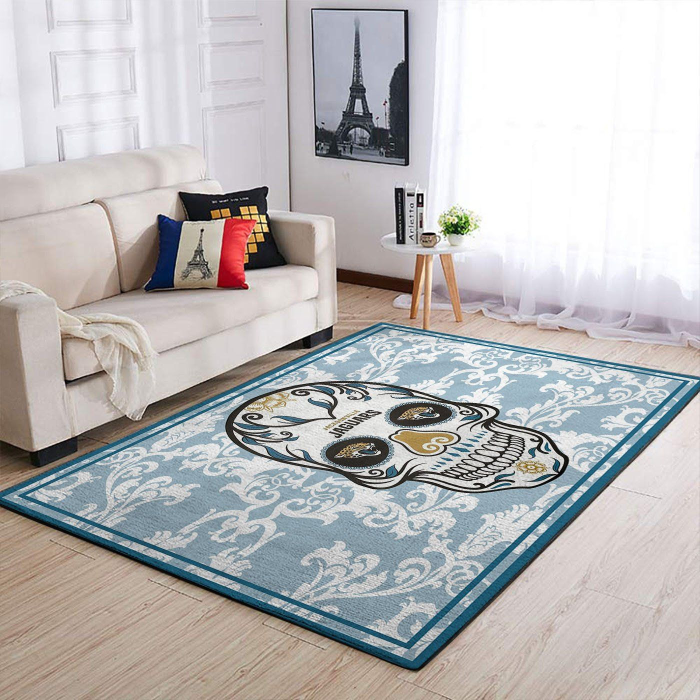 Jacksonville Jaguars Nfl Team Logo Skull Flower Style Nice Gift Home Decor Rectangle Area Rug - Indoor Outdoor Rugs