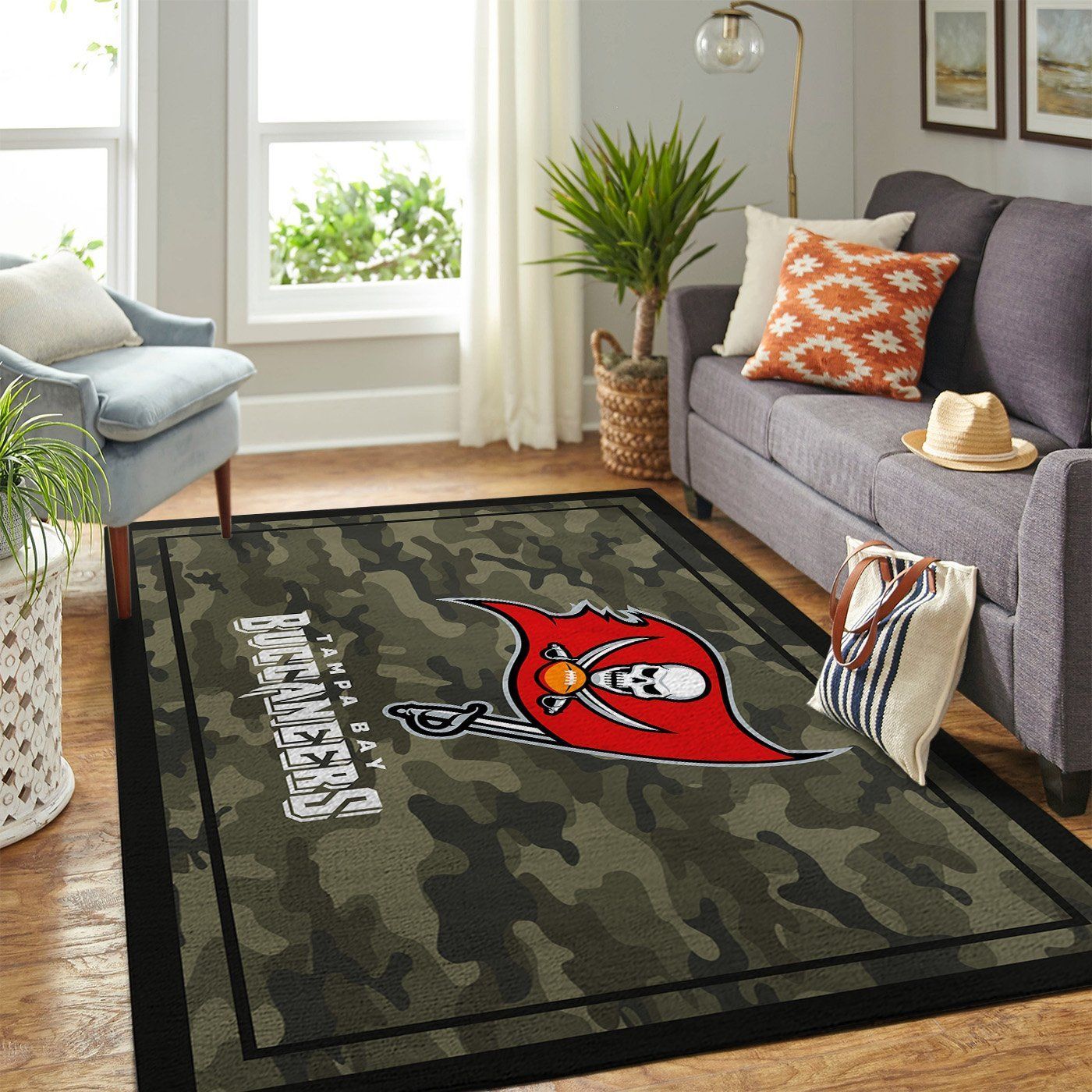 Tampa Bay Buccaneers Nfl Team Logo Camo Style Nice Gift Home Decor Rectangle Area Rug - Indoor Outdoor Rugs