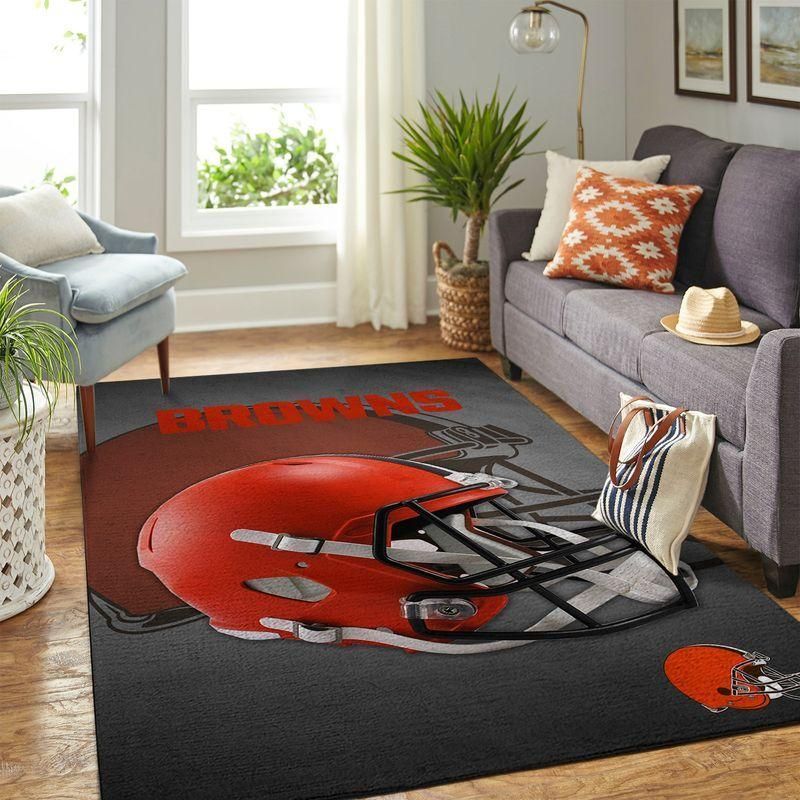 Cleveland Browns Nfl Team Logo Helmet Rug Room Carpet Custom Area Floor Home Decor - Indoor Outdoor Rugs