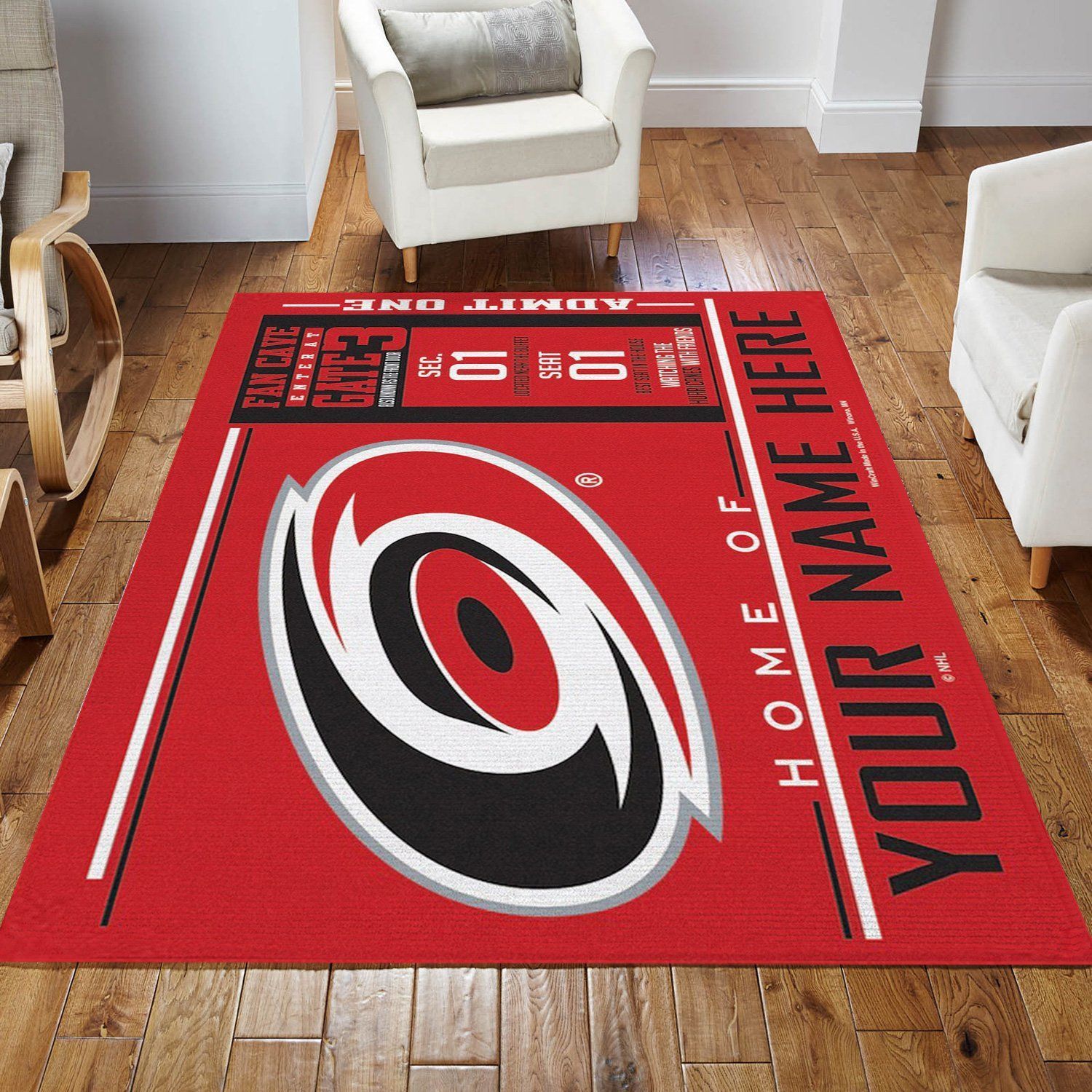 Customizable Carolina Hurricanes Wincraft Personalized NHL Area Rug For Christmas Living Room Rug Christmas Gift - Indoor Outdoor Rugs