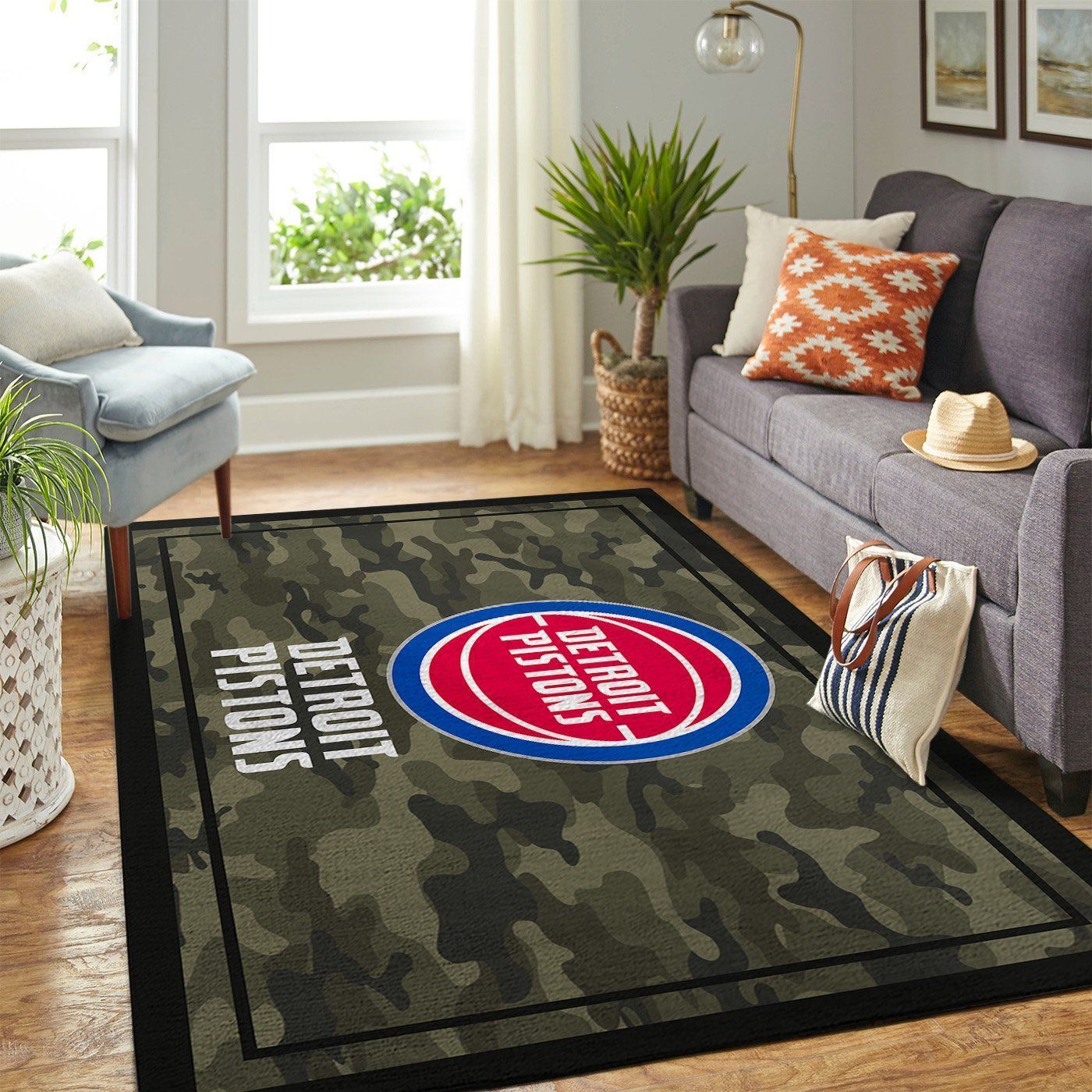 Detroit Pistons Nba Team Logo Camo Style Nice Gift Home Decor Area Rug Rugs For Living Room - Indoor Outdoor Rugs