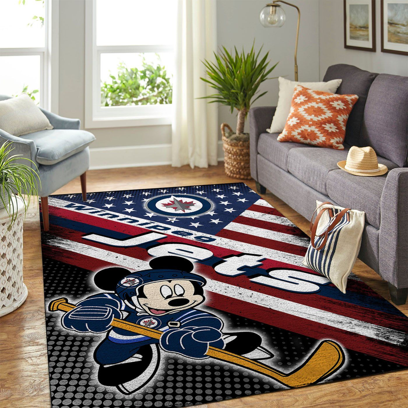 Winnipeg Jets Nhl Team Logo Mickey Us Style Nice Gift Home Decor Rectangle Area Rug - Indoor Outdoor Rugs