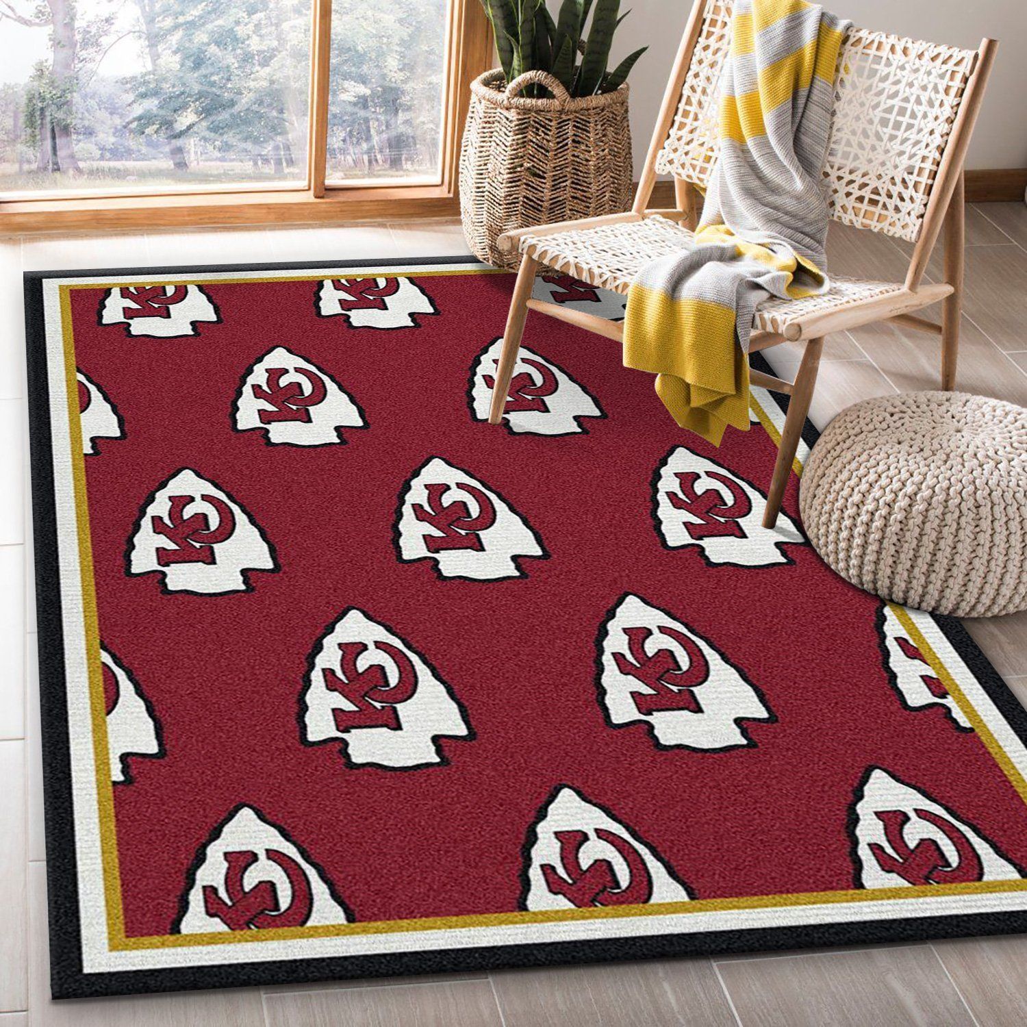 Kansas City Chiefs Repeat Rug Nfl Team Area Rug Carpet, Bedroom Rug, Christmas Gift US Decor - Indoor Outdoor Rugs