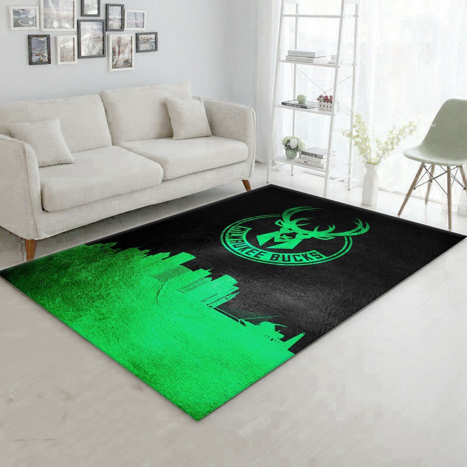 Milwaukee Bucks Skyline Area Rug Carpet, Living Room Rug, Home Decor Floor Decor - Indoor Outdoor Rugs