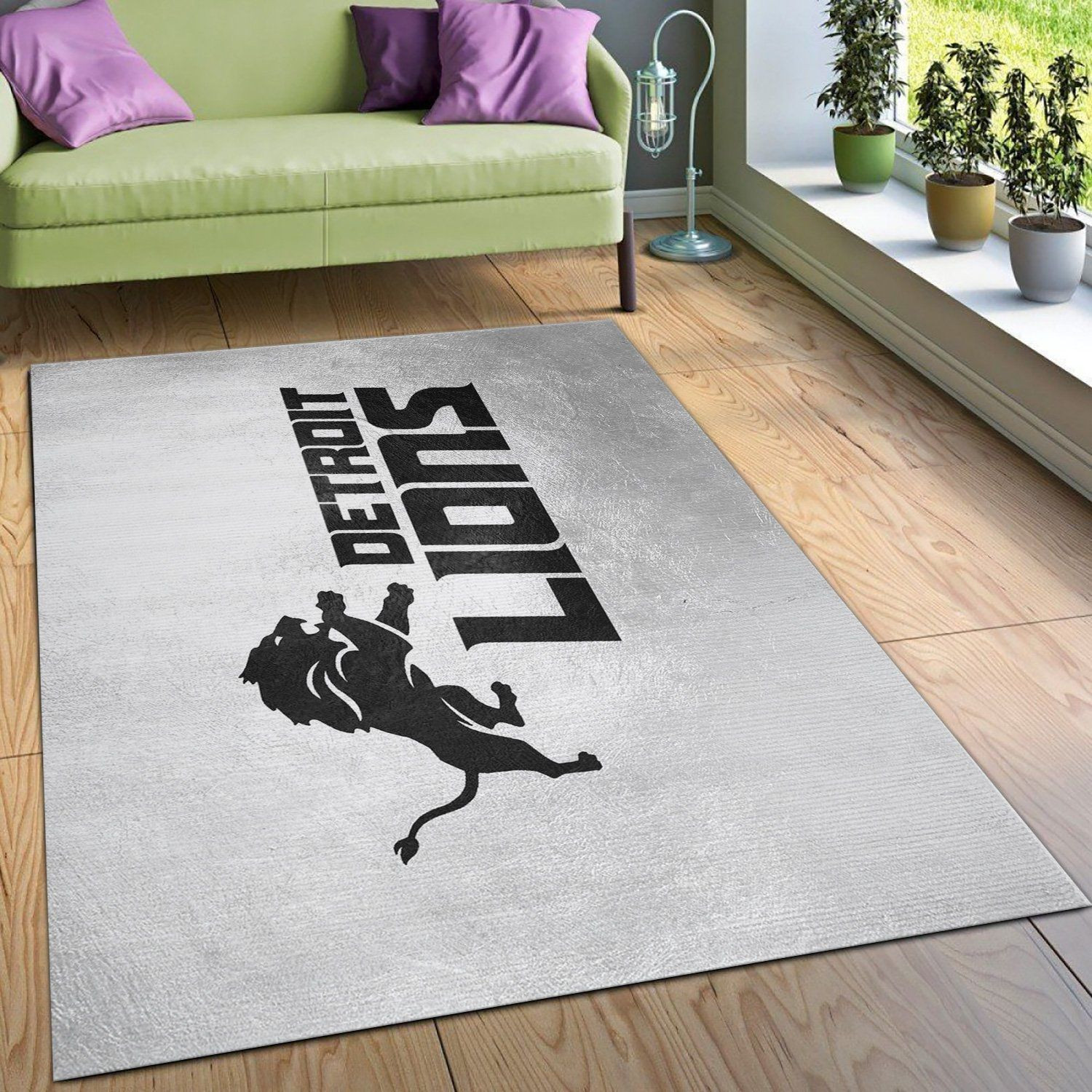 Detroit Lions Silver NFL Team Logos Area Rug, Living Room Rug, Home US Decor - Indoor Outdoor Rugs