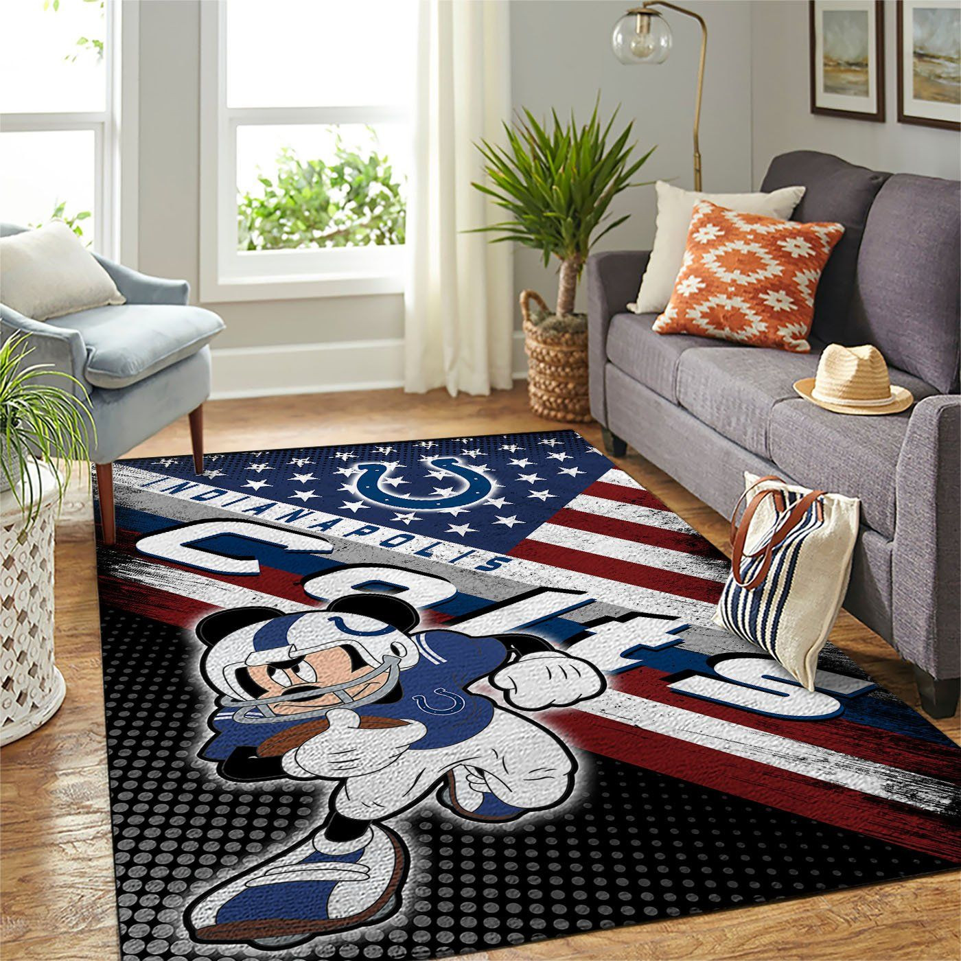 Indianapolis Colts Nfl Team Logo Mickey Us Style Nice Gift Home Decor Rectangle Area Rug - Indoor Outdoor Rugs