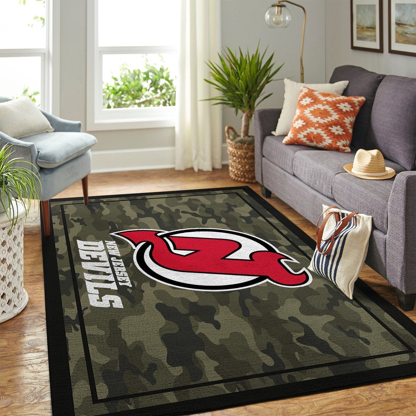 New Jersey Devils Nhl Team Logo Camo Style Nice Gift Home Decor Rectangle Area Rug - Indoor Outdoor Rugs