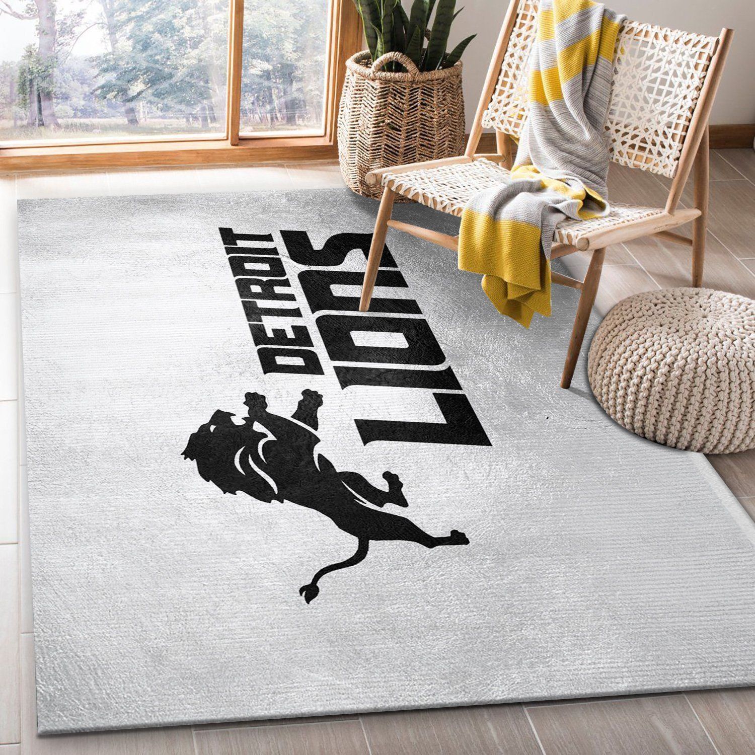 Detroit Lions Silver NFL Team Logos Area Rug, Living Room Rug, Home US Decor - Indoor Outdoor Rugs