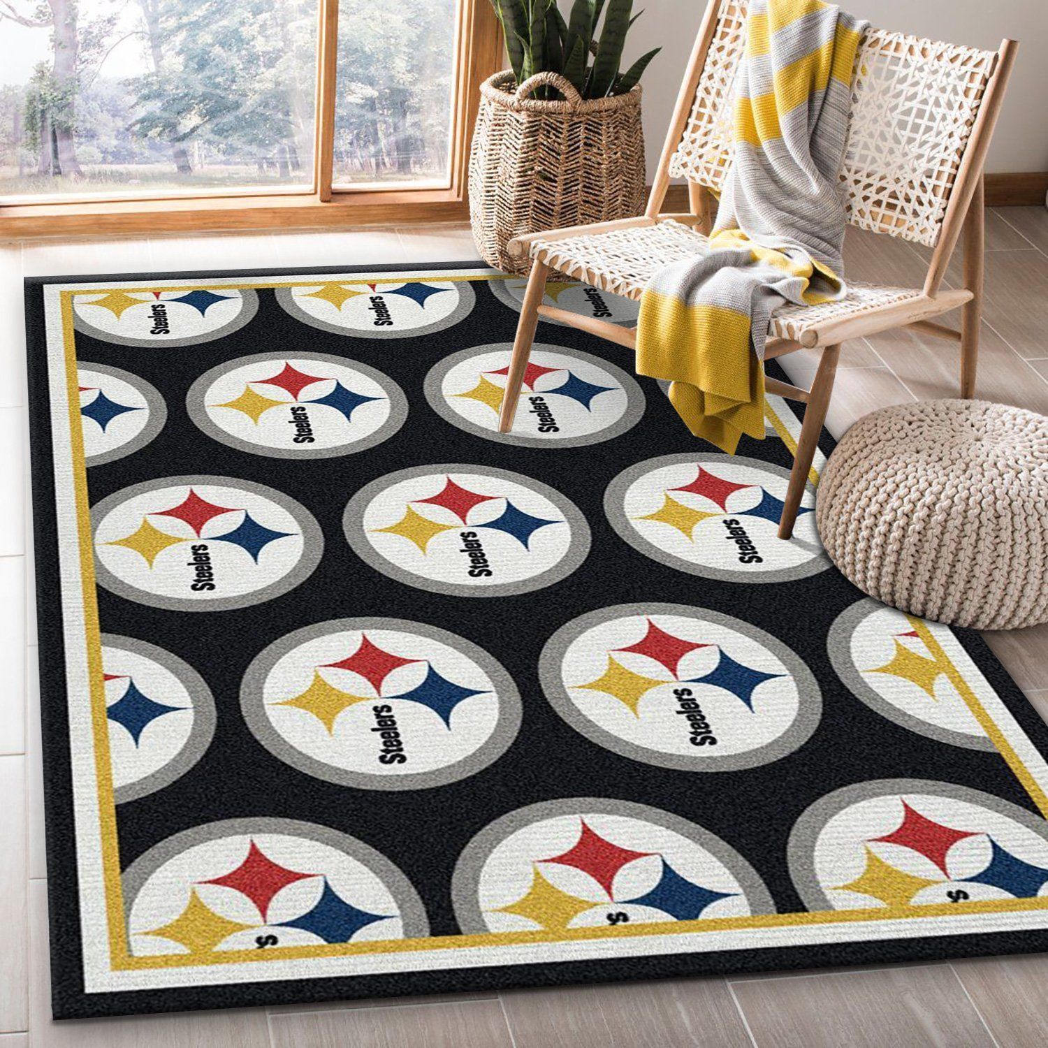 Pittsburgh Steelers Repeat Rug Nfl Team Area Rug, Bedroom Rug, Home Decor Floor Decor - Indoor Outdoor Rugs