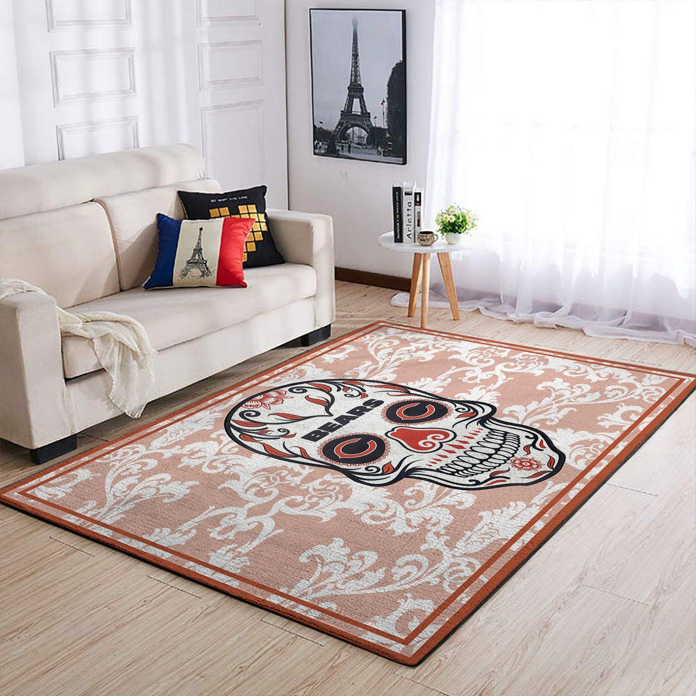 Chicago Bears Nfl Team Logo Skull Flower Style Nice Gift Home Decor Rectangle Area Rug - Indoor Outdoor Rugs