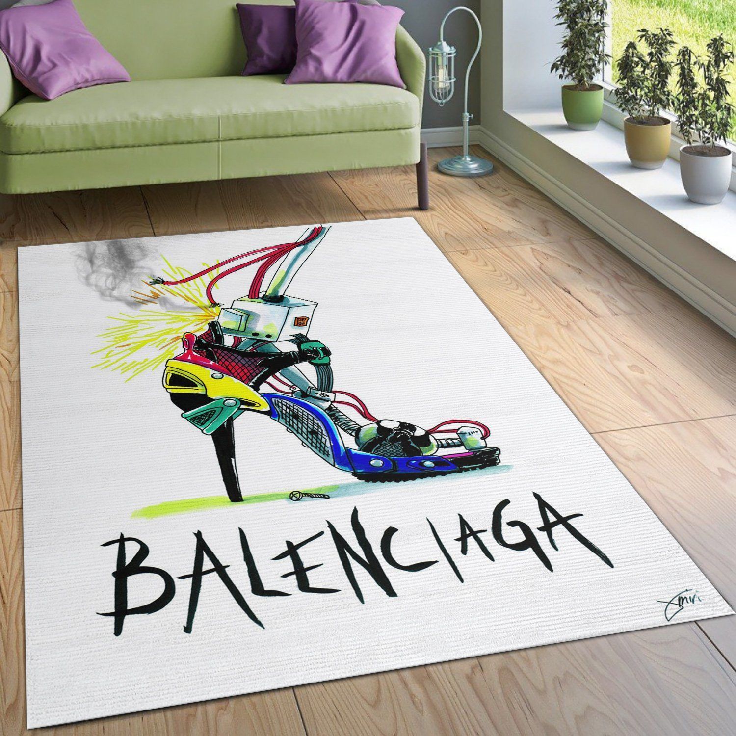 Balenciaga Area Rug For Christmas Fashion Brand Rug Bedroom Rug Family Gift US Decor - Indoor Outdoor Rugs