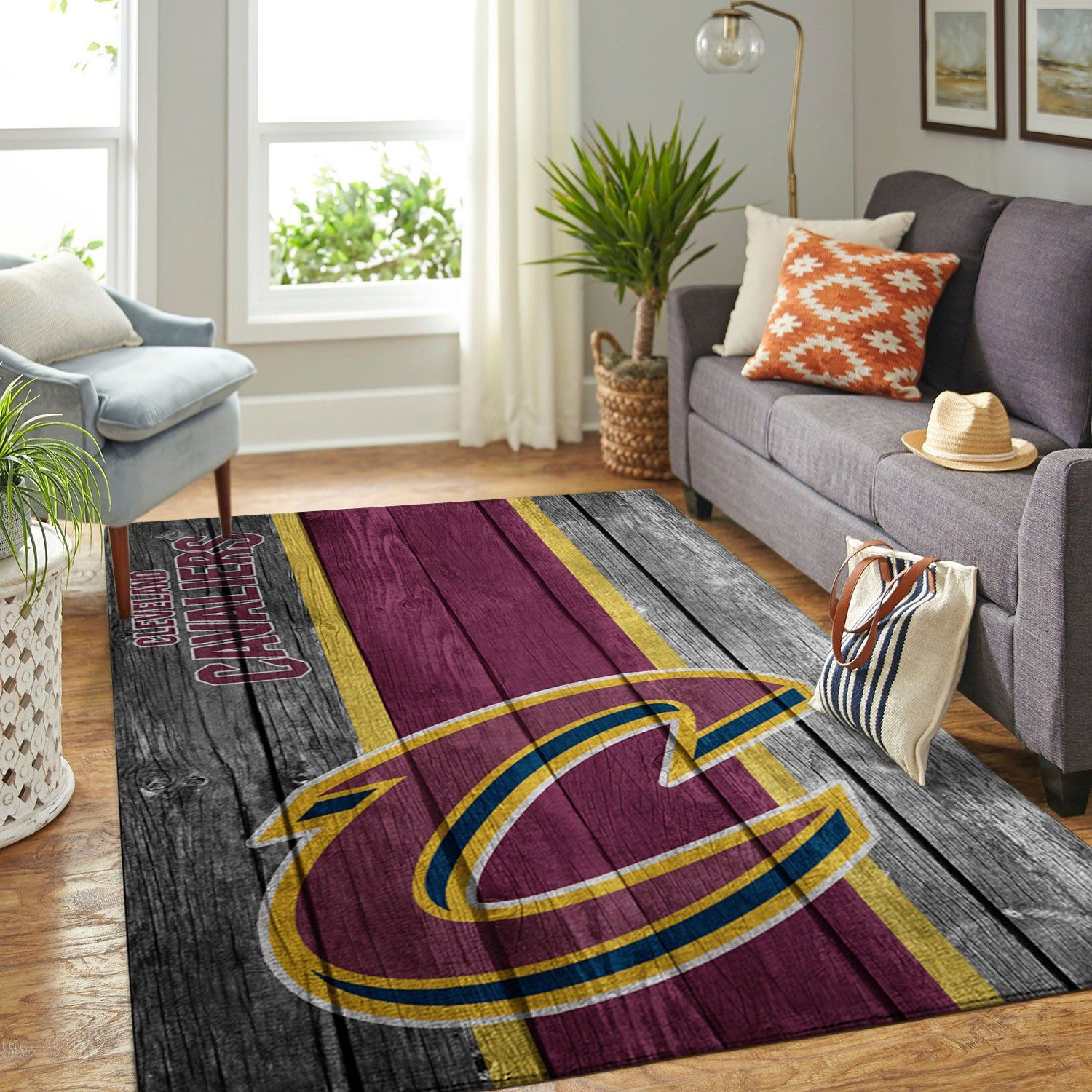 Cleveland Cavaliers Nba Team Logo Wooden Style Nice Gift Home Decor Rectangle Area Rug - Indoor Outdoor Rugs