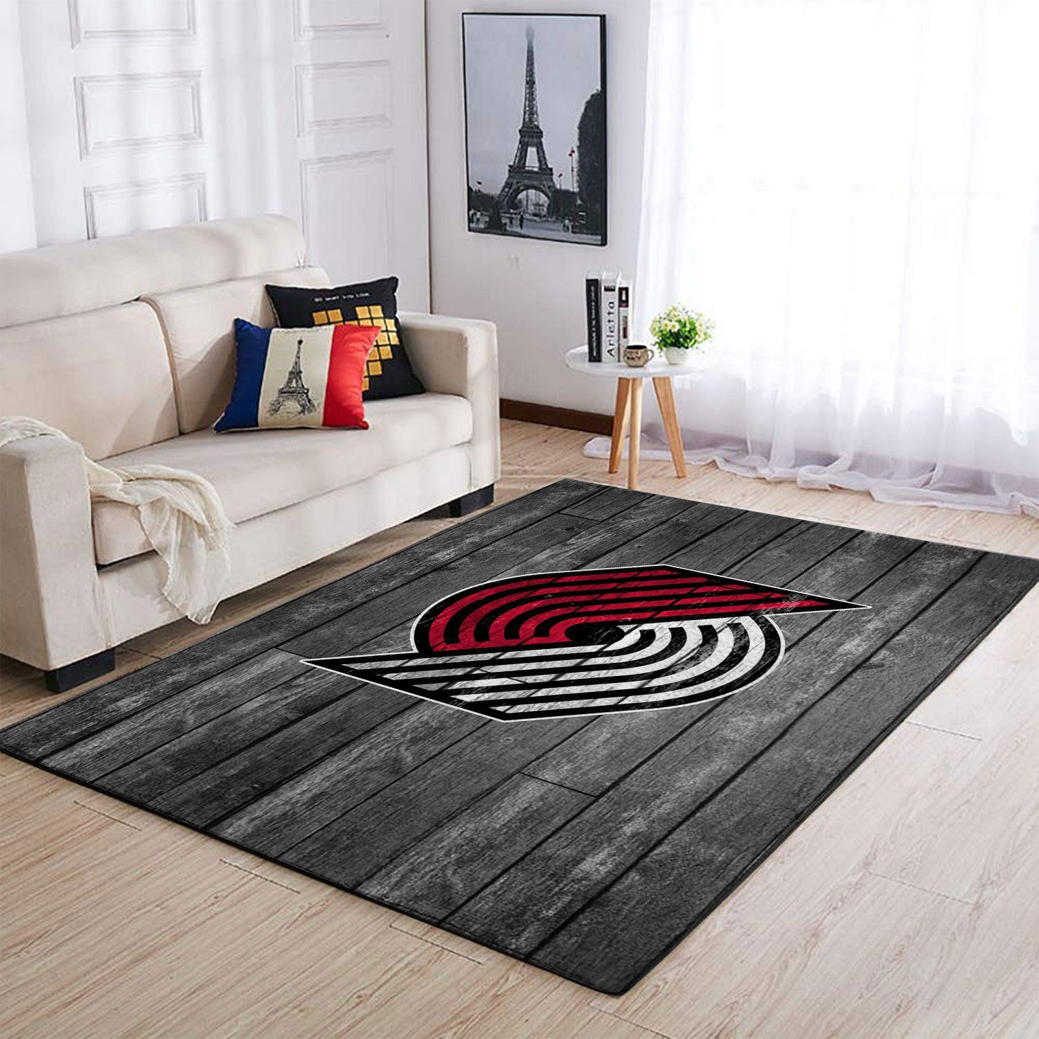 Portland Trailblazers Nba Team Logo Grey Wooden Style Nice Gift Home Decor Rectangle Area Rug - Indoor Outdoor Rugs