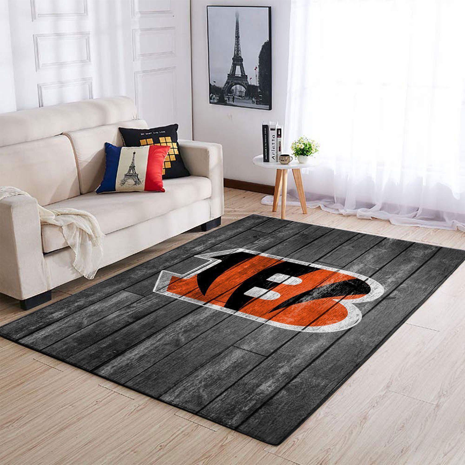 Cincinnati Bengals Nfl Team Logo Grey Wooden Style Style Nice Gift Home Decor Rectangle Area Rug - Indoor Outdoor Rugs