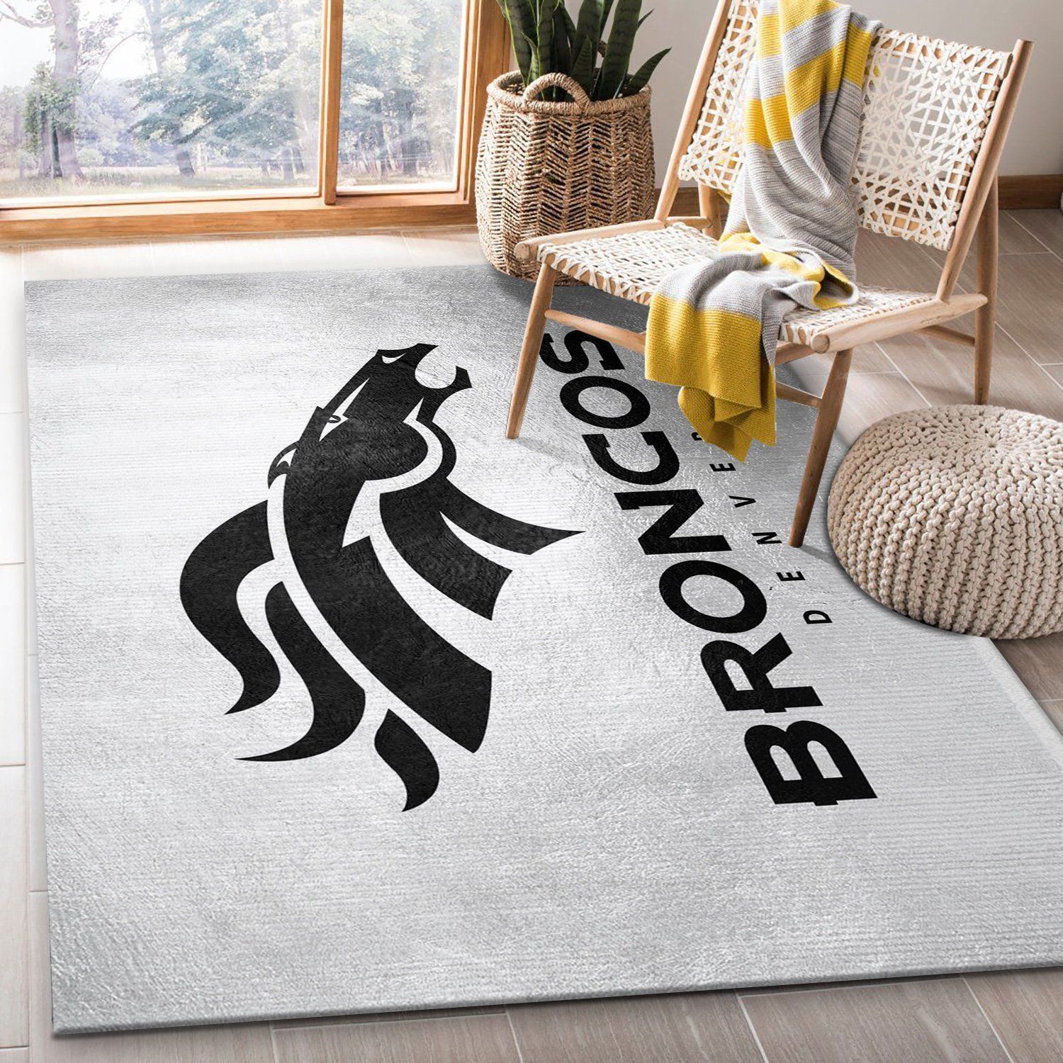 Denver Broncos Silver NFL Team Logos Area Rug, Living Room Rug, Home US Decor - Indoor Outdoor Rugs