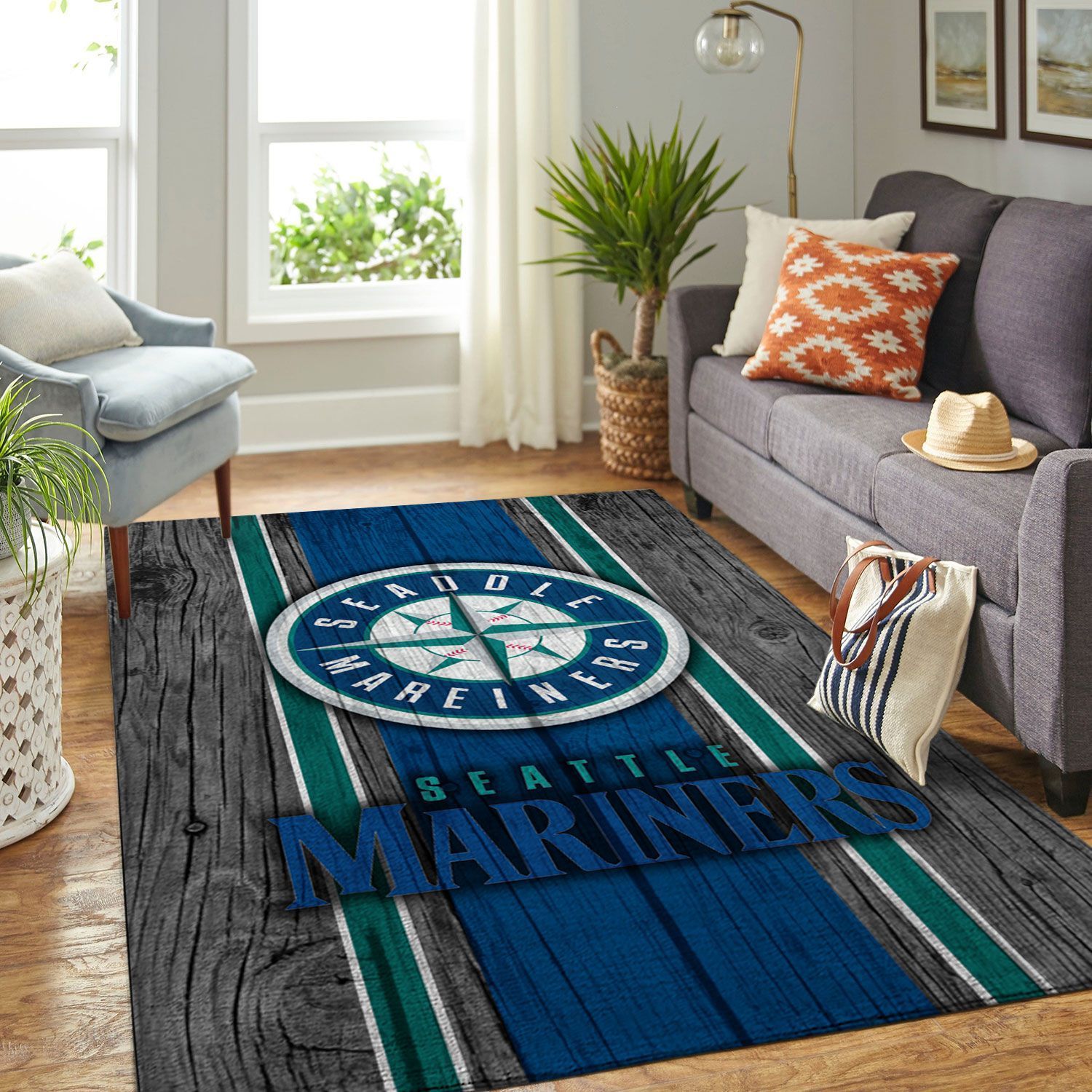 Seattle Mariners Mlb Team Logo Wooden Style Style Nice Gift Home Decor Rectangle Area Rug - Indoor Outdoor Rugs