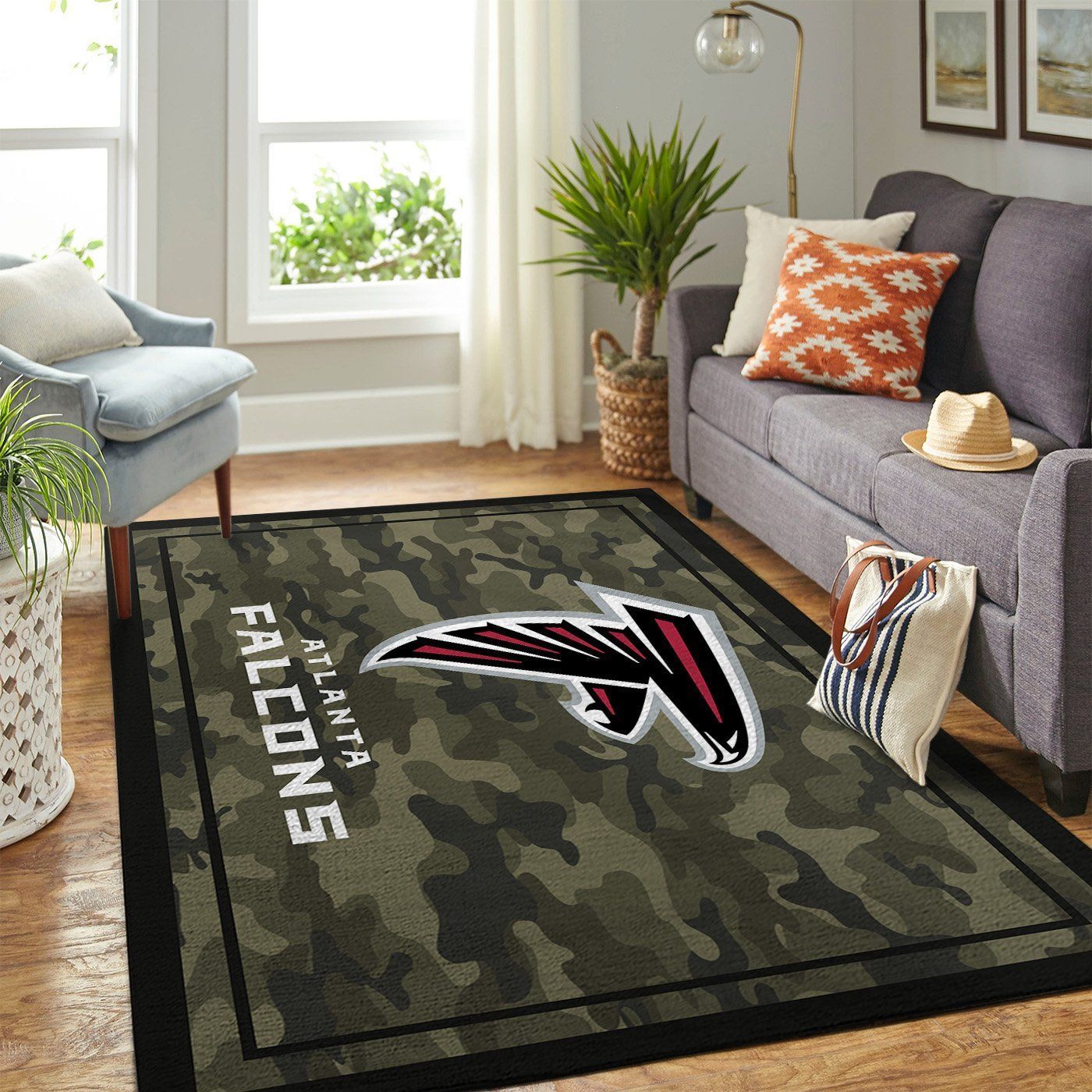 Atlanta Falcons Nfl Team Logo Camo Style Nice Gift Home Decor Rectangle Area Rug - Indoor Outdoor Rugs