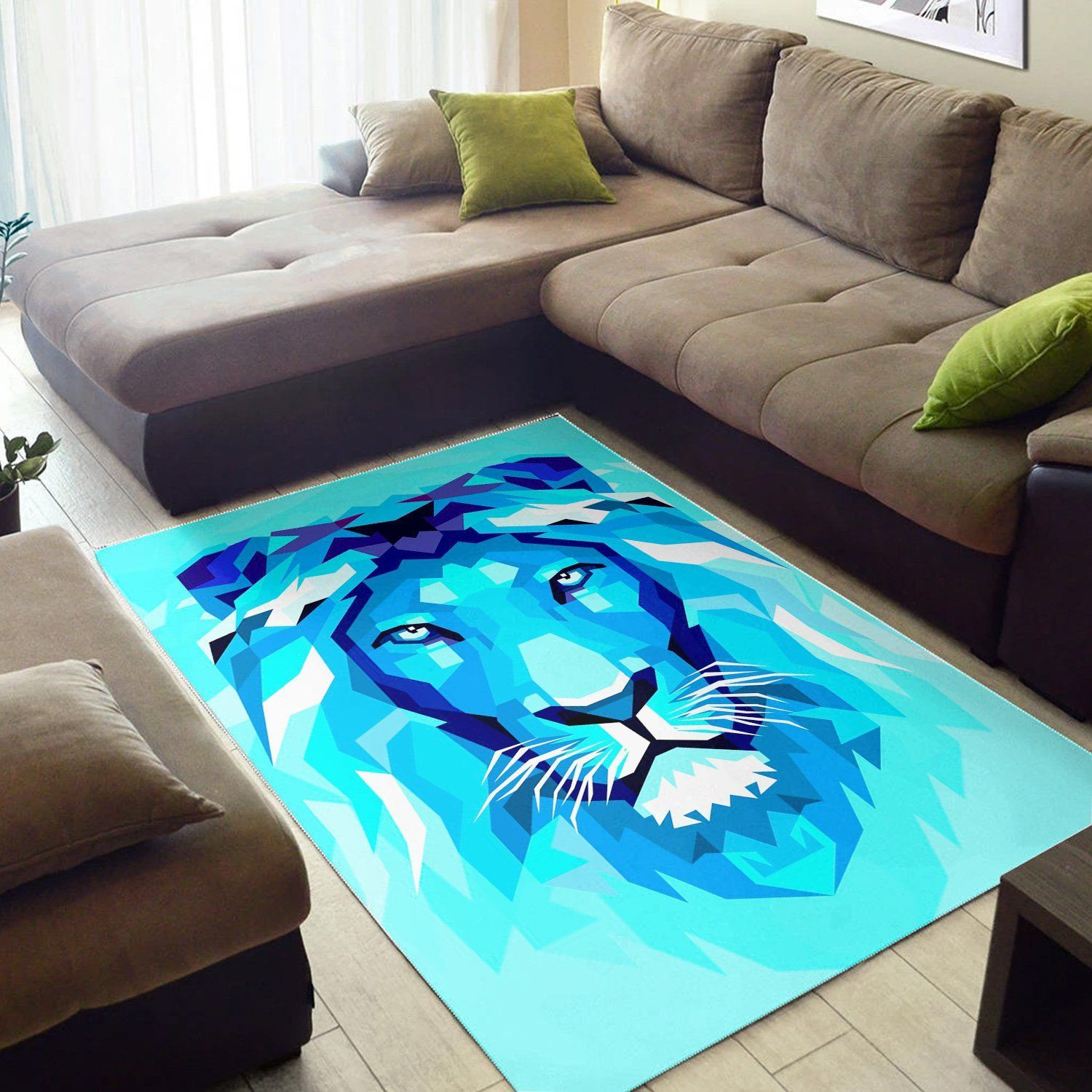 Blue Lion Head  Living Room Area Rug,  Room Rugs, Floor Decor Home Decor - Indoor Outdoor Rugs