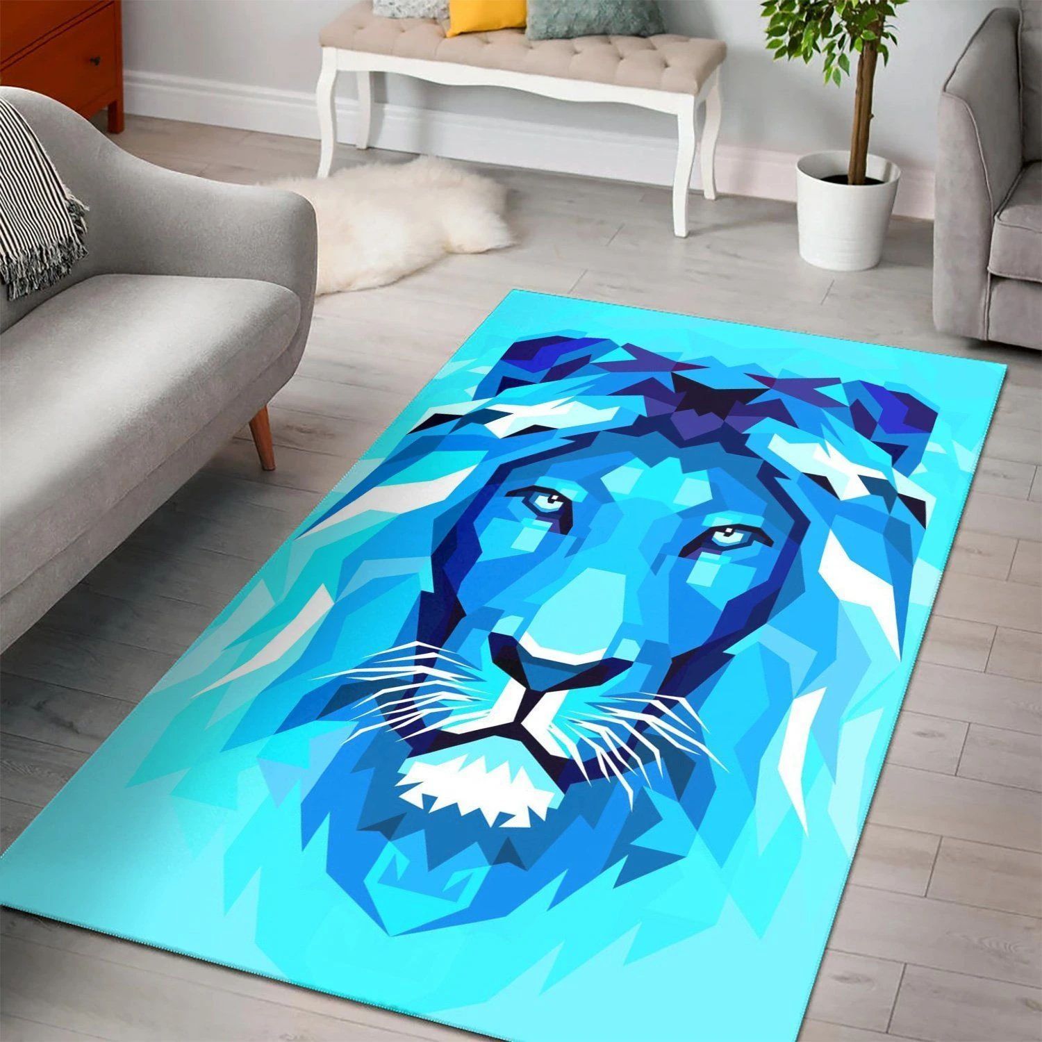 Blue Lion Head  Living Room Area Rug,  Room Rugs, Floor Decor Home Decor - Indoor Outdoor Rugs