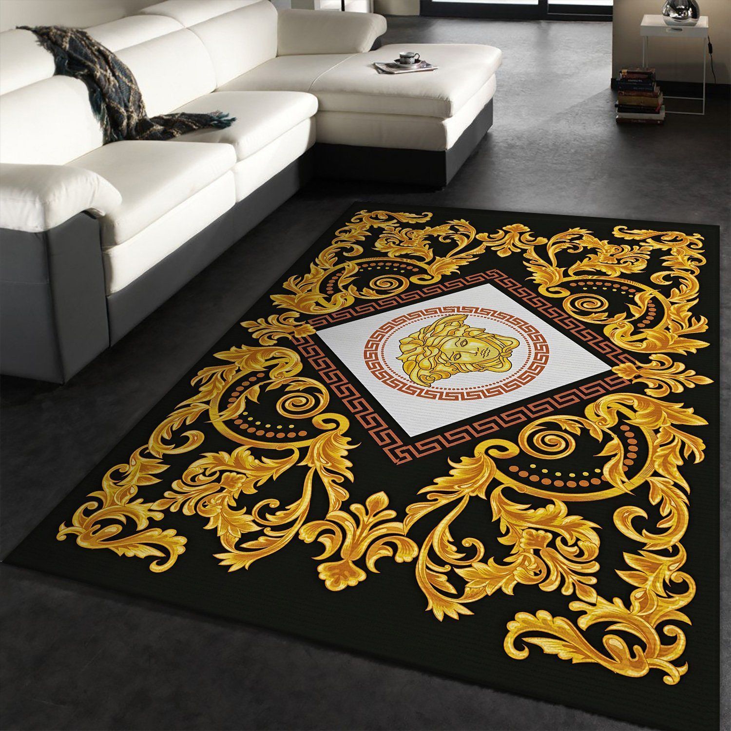 Versace Fashion Brand Logo Gold Area Rugs Living Room Carpet FN251147 Christmas Gift Floor Decor The US Decor - Indoor Outdoor Rugs