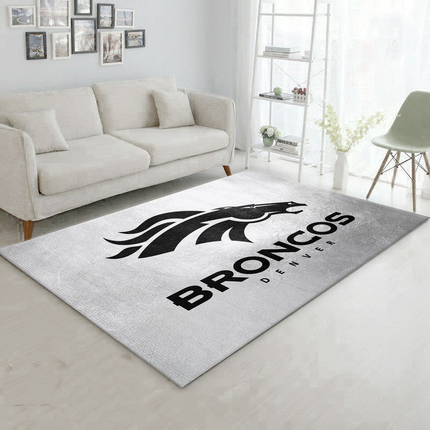 Denver Broncos Silver NFL Team Logos Area Rug, Living Room Rug, Home US Decor - Indoor Outdoor Rugs