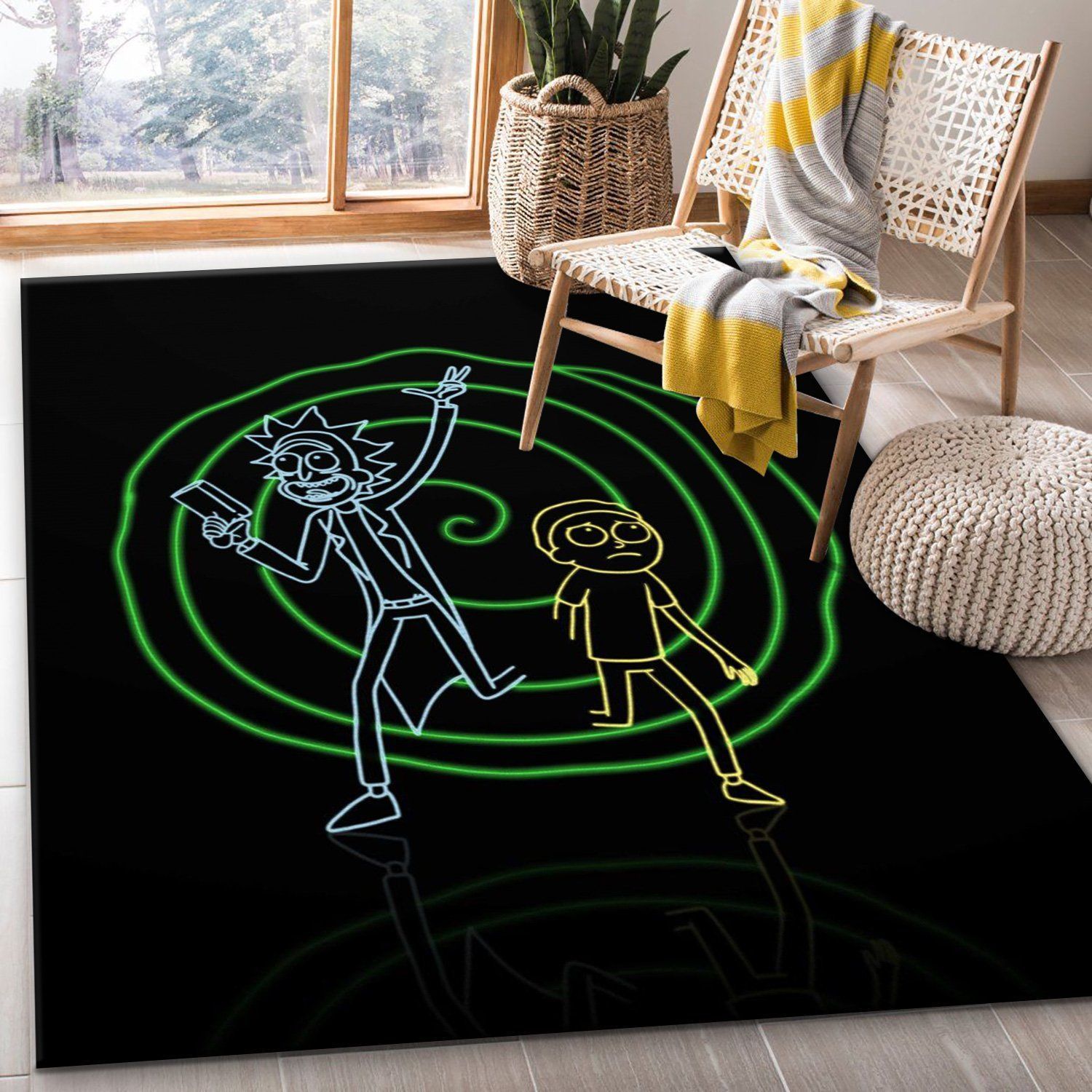 Rick And Morty Neon Area Rug For Christmas Living Room Rug Home Decor Floor Decor - Indoor Outdoor Rugs