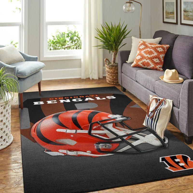 Cincinnati Bengals Nfl Team Logo Helmet Rug Room Carpet Custom Area Floor Home Decor - Indoor Outdoor Rugs