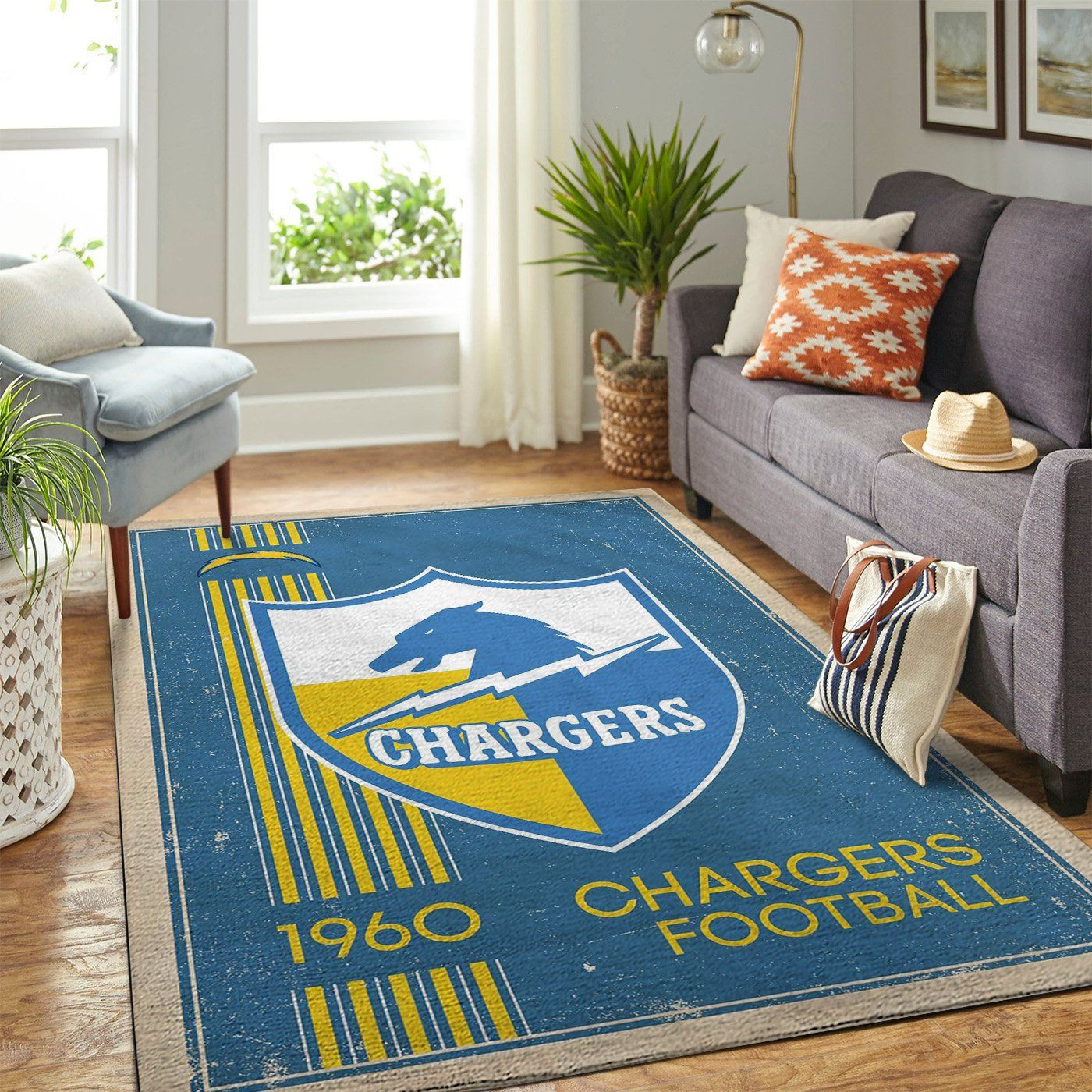 Los Angeles Chargers Nfl Team Logo Retro Style Nice Gift Home Decor Rectangle Area Rug - Indoor Outdoor Rugs