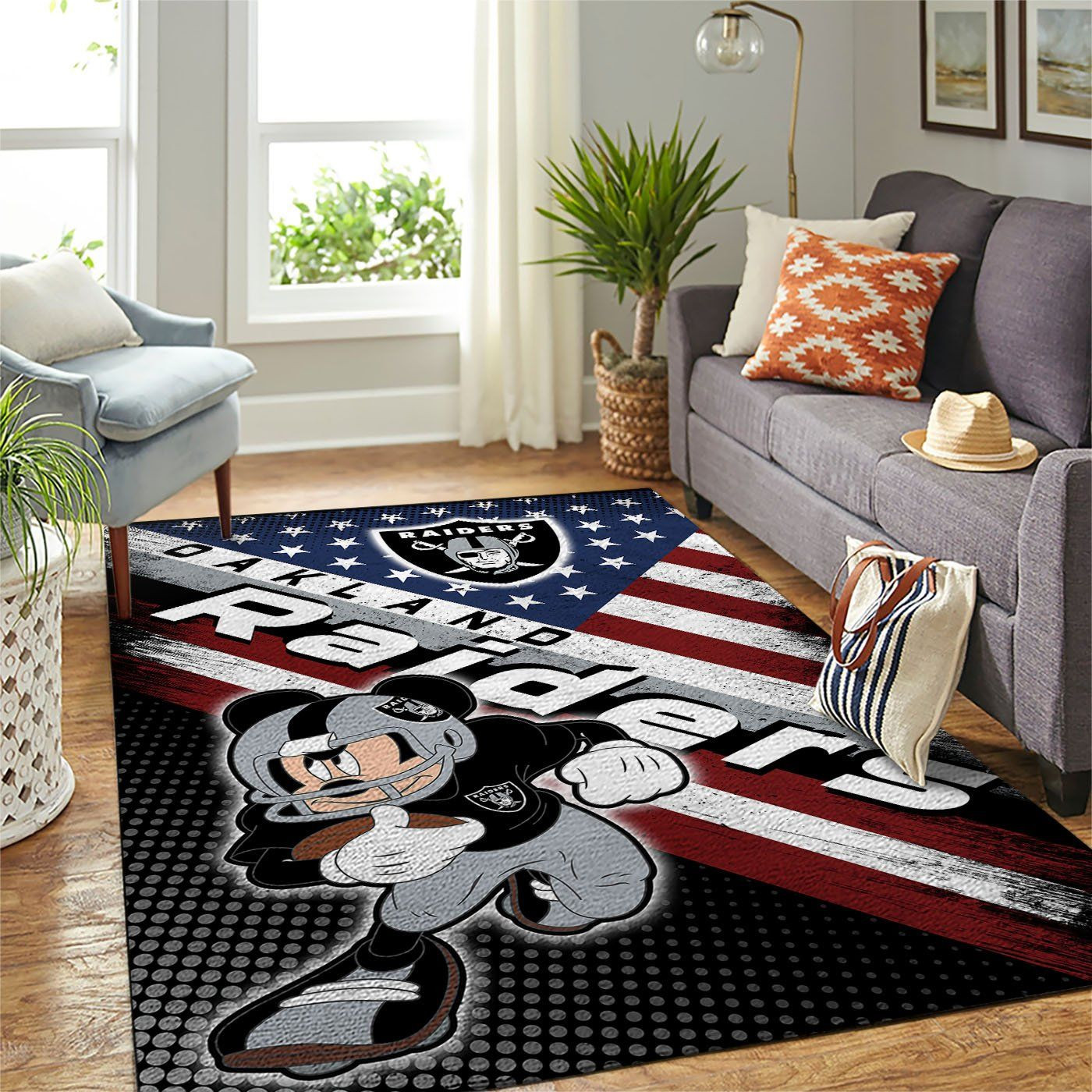 Oakland Raiders Nfl Team Logo Mickey Us Style Nice Gift Home Decor Rectangle Area Rug - Indoor Outdoor Rugs