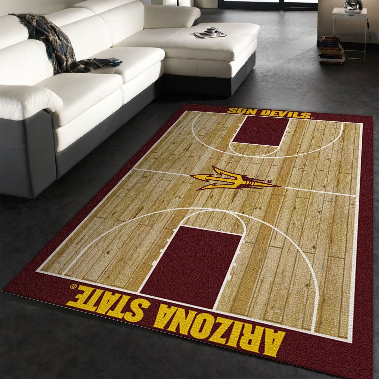 College Home Court Arizona State Basketball Team Logo Area Rug, Kitchen Rug, Home Decor Floor Decor - Indoor Outdoor Rugs