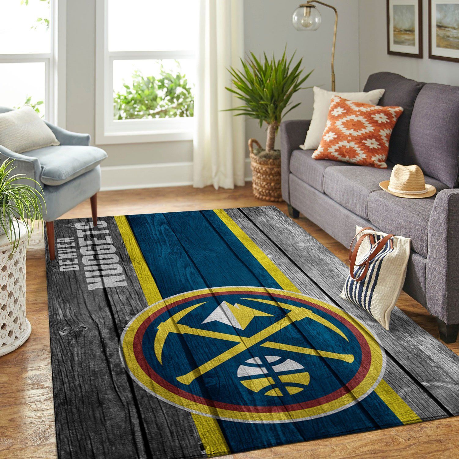 Denver Nuggets Nba Team Logo Wooden Style Nice Gift Home Decor Rectangle Area Rug - Indoor Outdoor Rugs