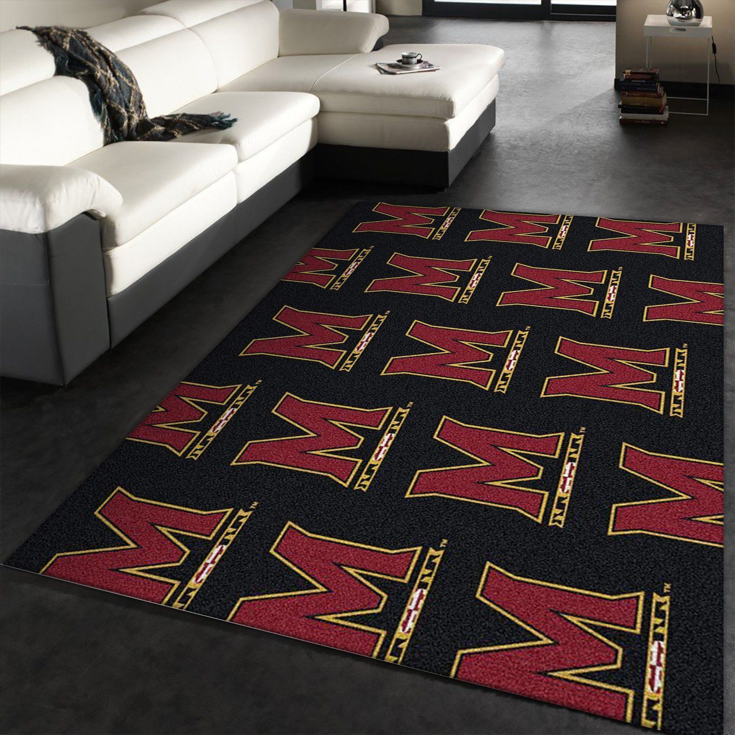 Maryland University Repeating Logo Rug NCAA Area Rug, Bedroom Rug, Family Gift US Decor - Indoor Outdoor Rugs